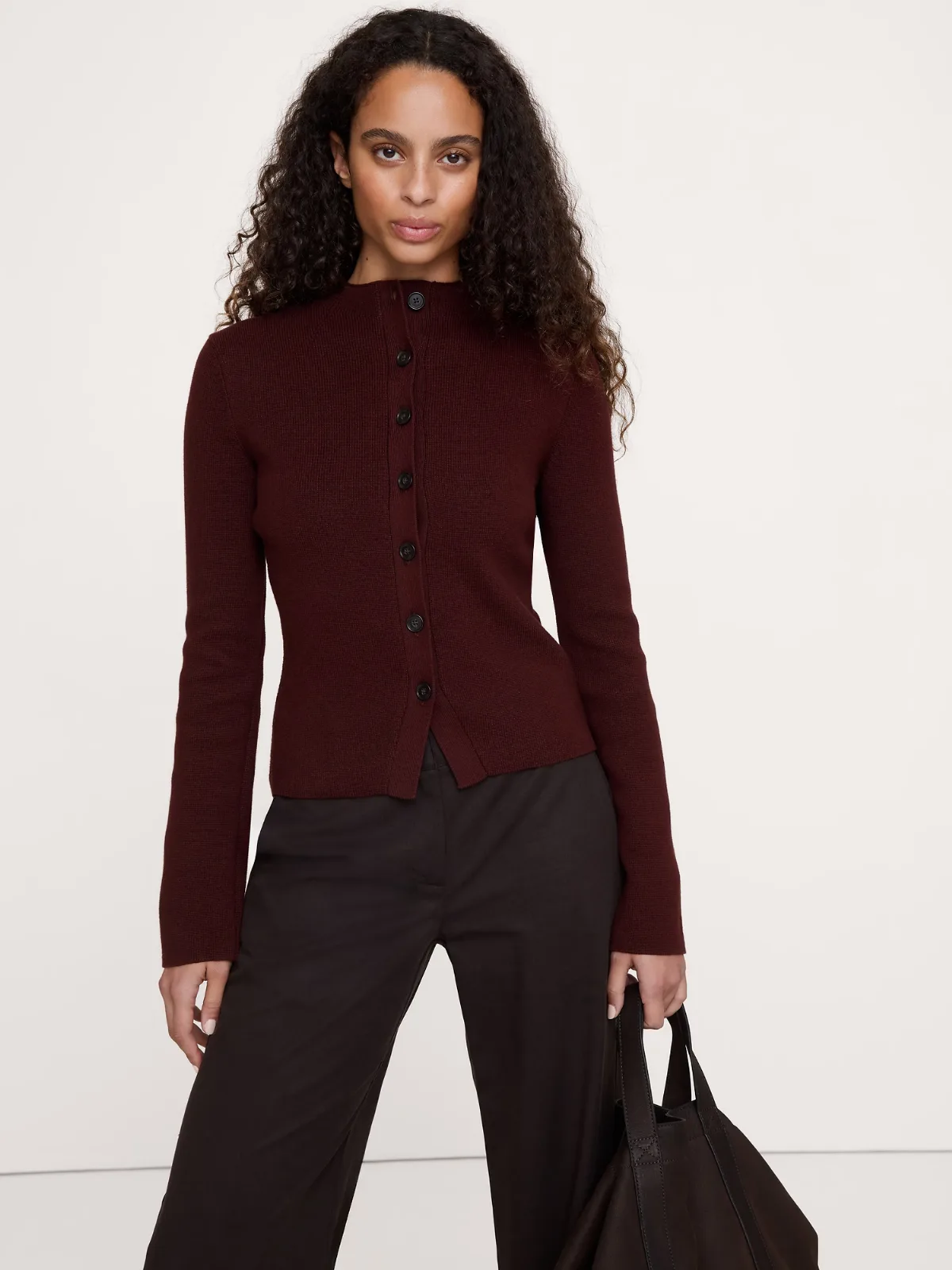 Larkspur Cotton-Silk Mock-Neck Cardigan by Banana Republic
