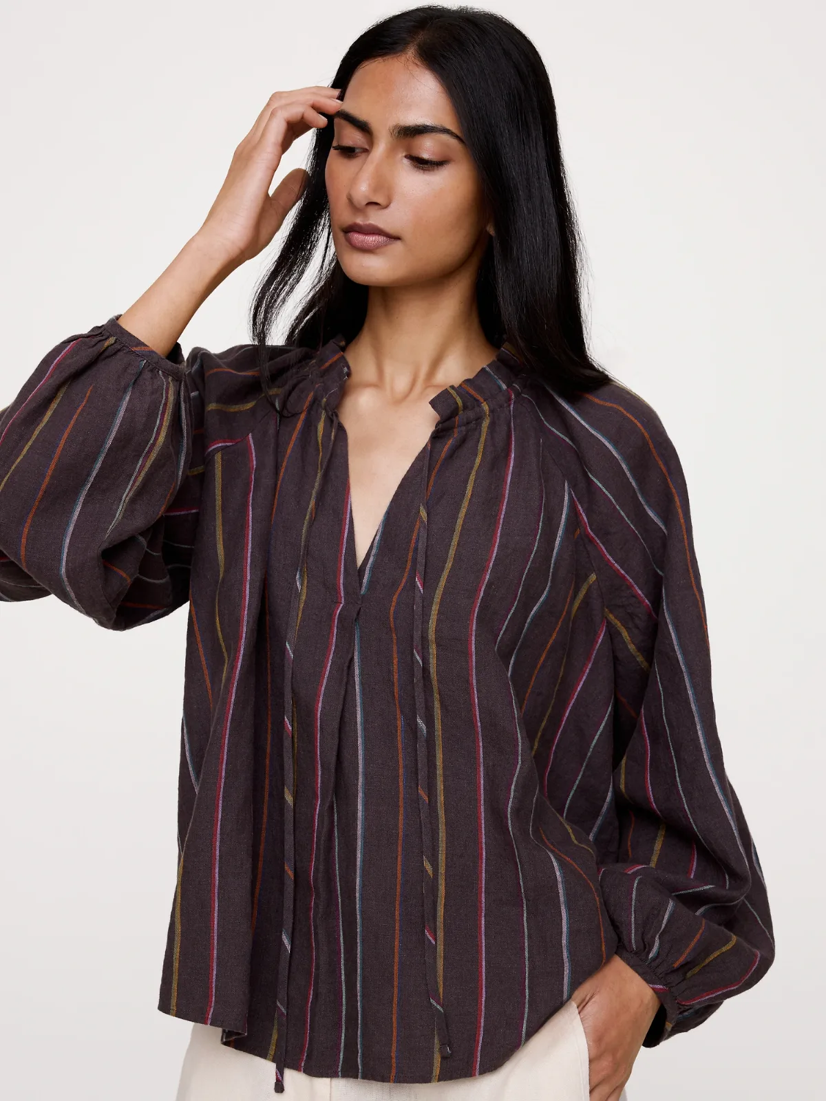 Linen Ruffle-Neck Top by Banana Republic