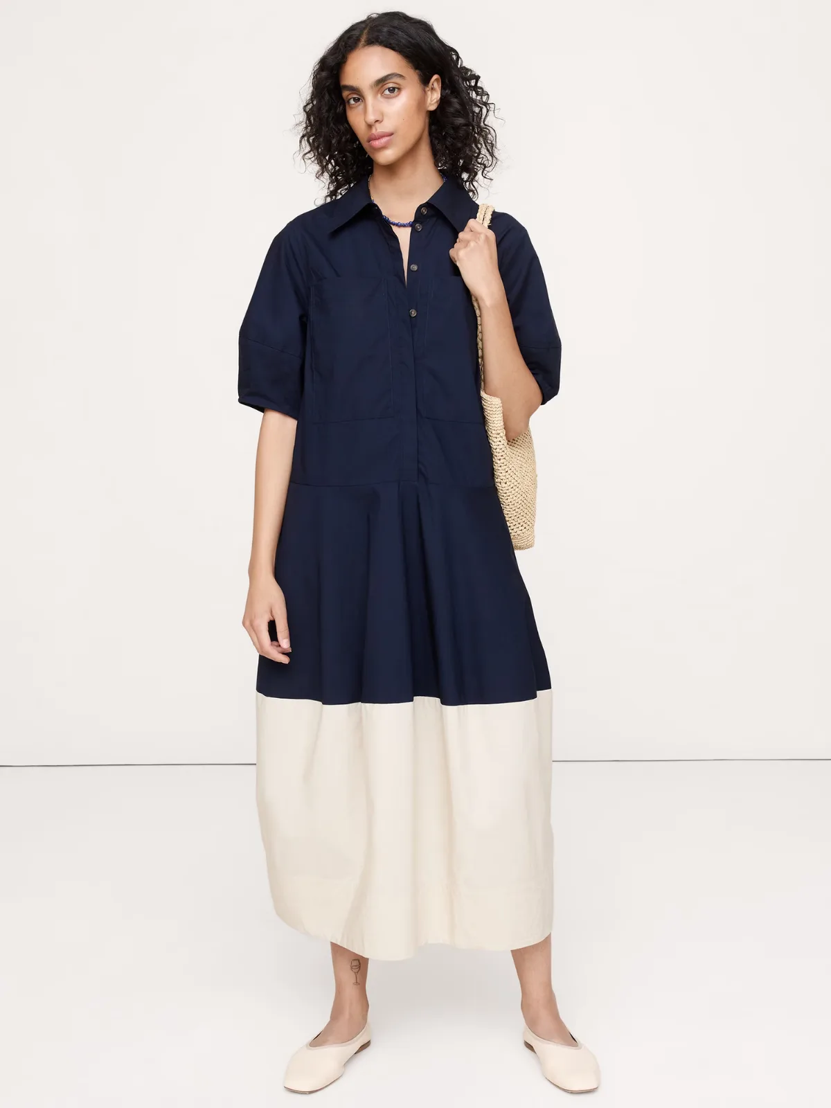 Cotton Poplin Barrel Shirt Dress by Banana Republic