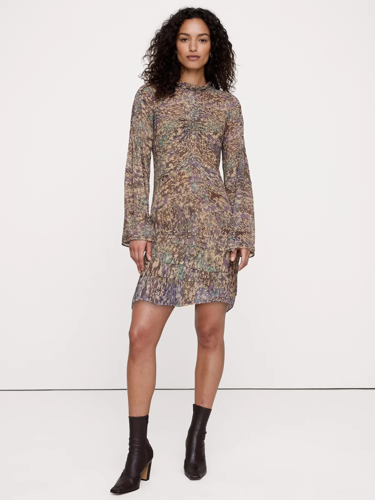 Georgette Ruffle-Neck Mini Dress by Banana Republic