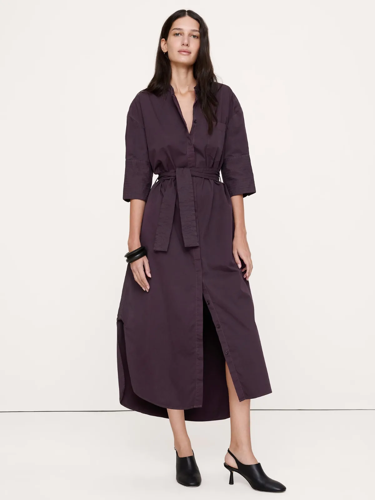 Cotton Twill Belted Shirt Dress by Banana Republic