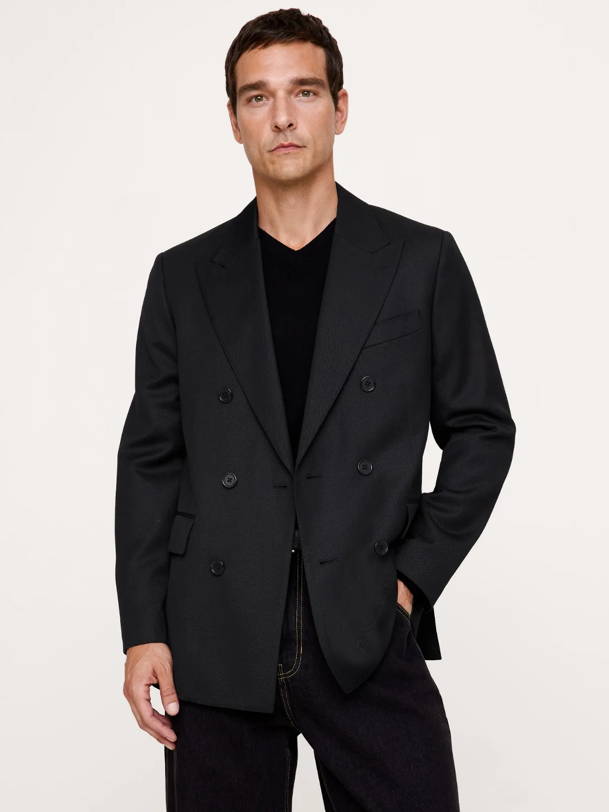 Double-Breasted Twill Suit Jacket