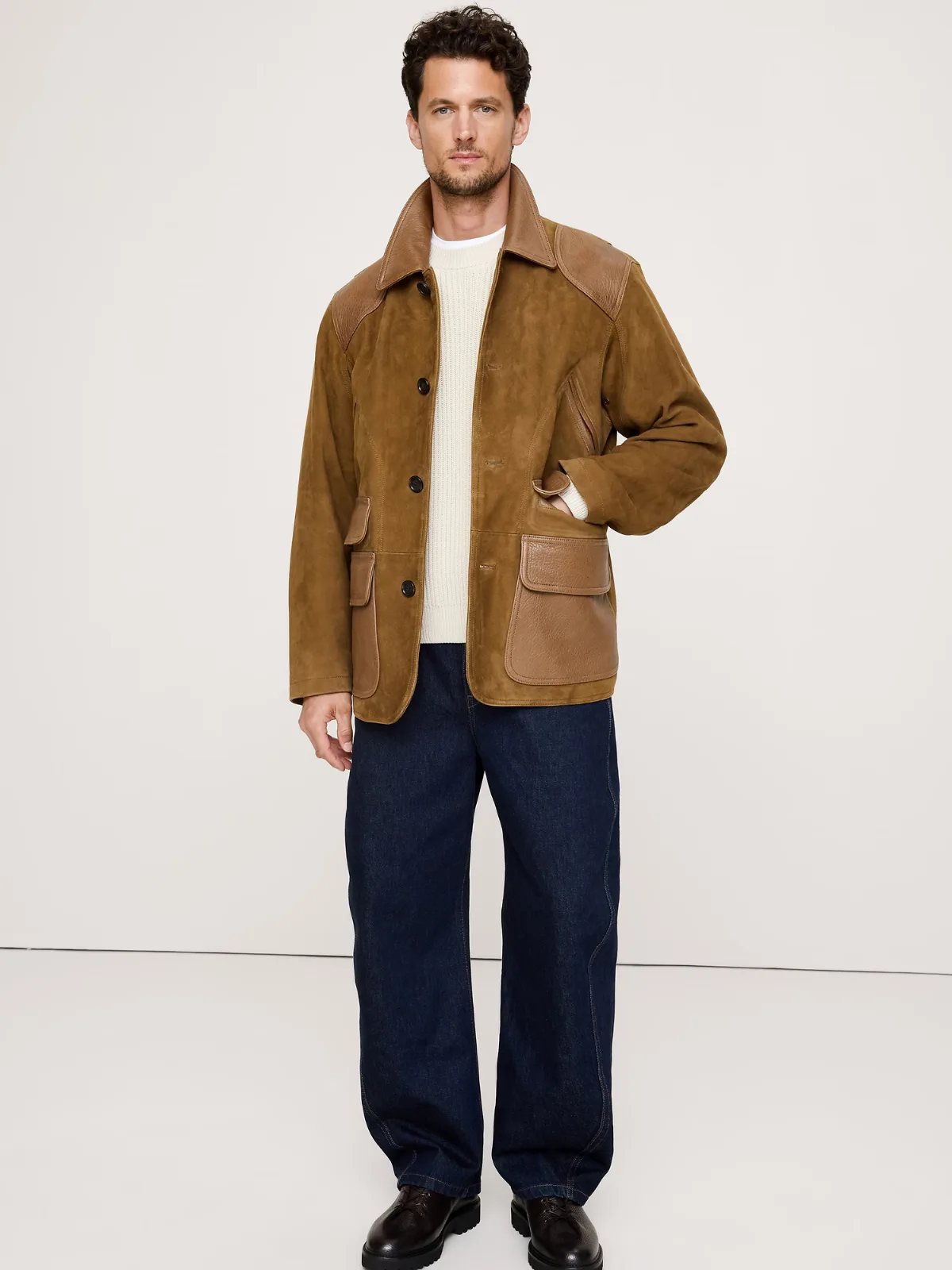 Suede Barn Coat with Leather Trim by Banana Republic