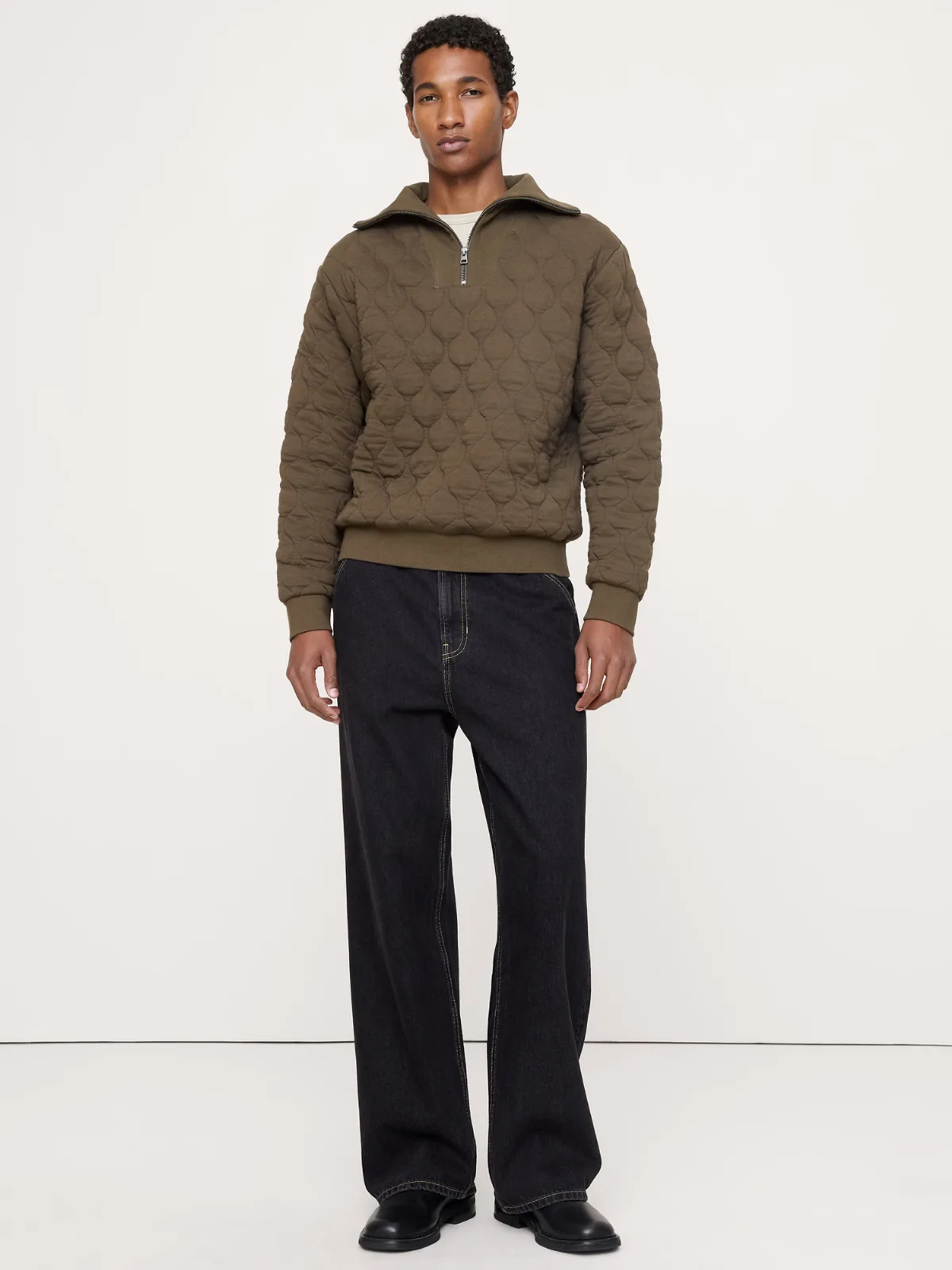 Cotton Quilted Jacquard Quarter-Zip Pullover by Banana Republic