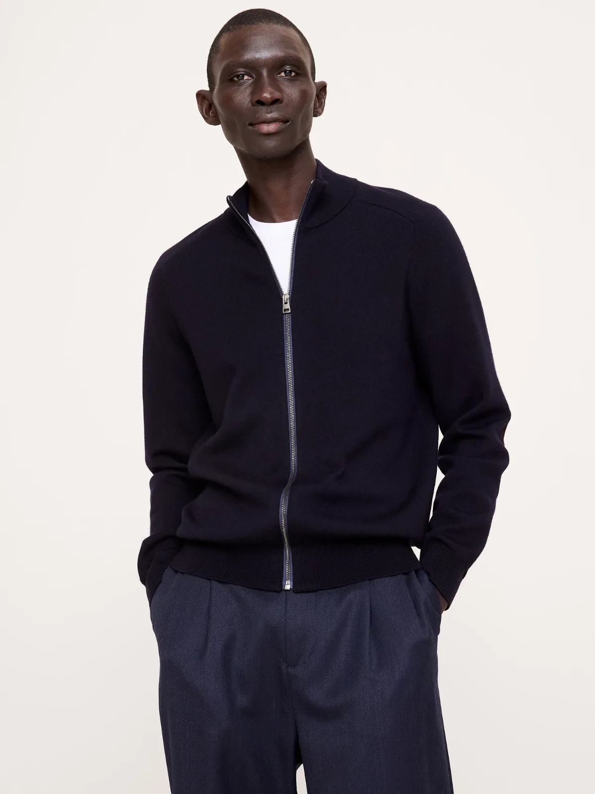 Double-Faced Merino Sweater Jacket with Suede Elbow Patches by Banana Republic