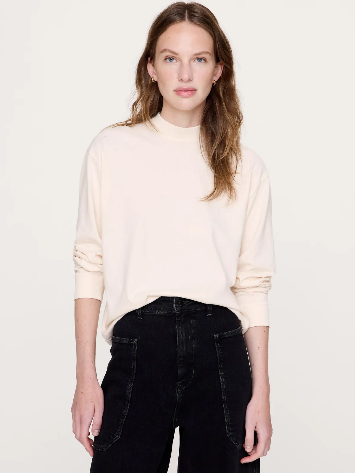 Vintage Cotton Long-Sleeve Mock-Neck T-Shirt by Banana Republic