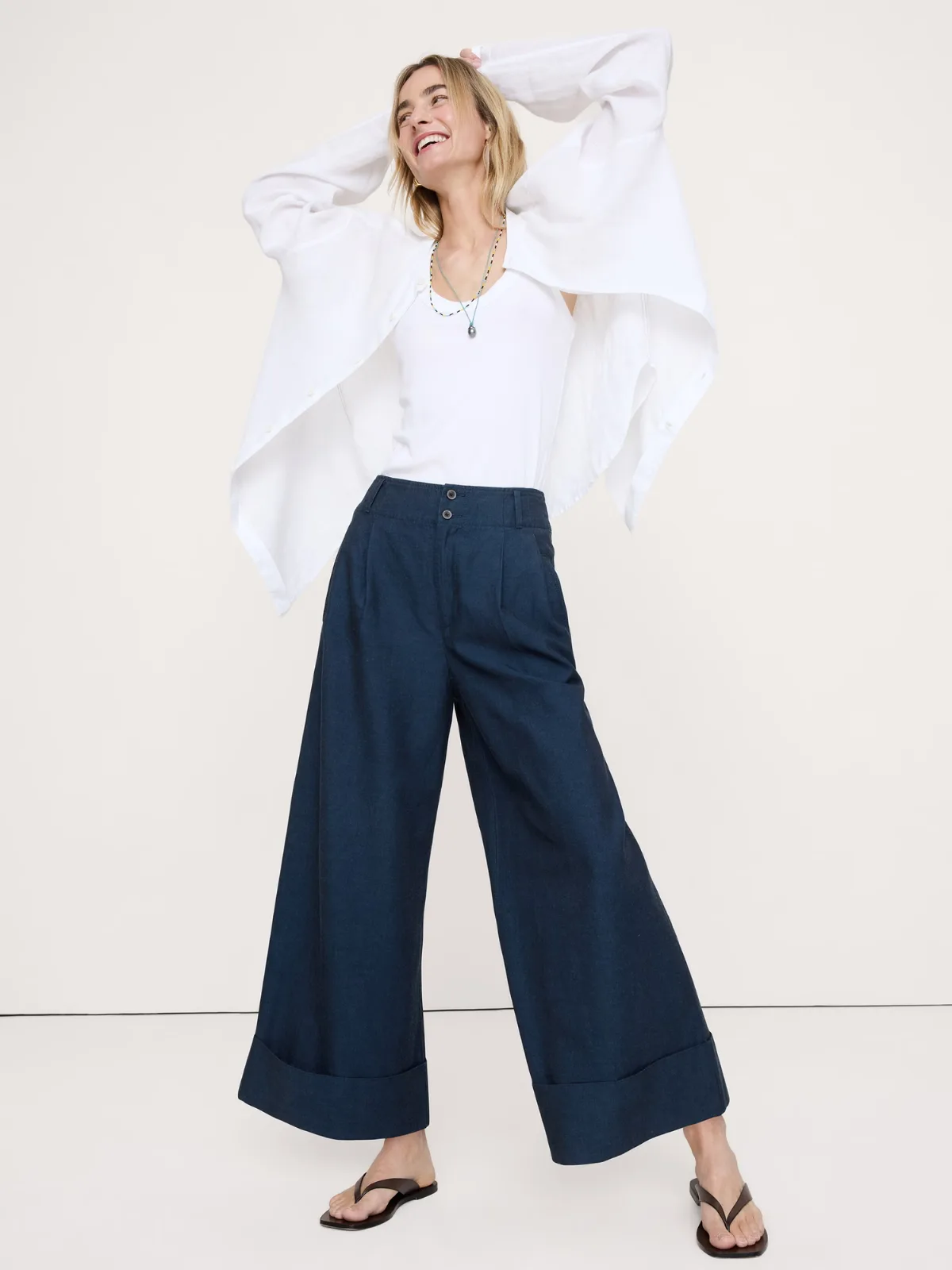 High-Rise Wide-Leg TENCEL-Cotton-Linen Cropped Pant by Banana Republic