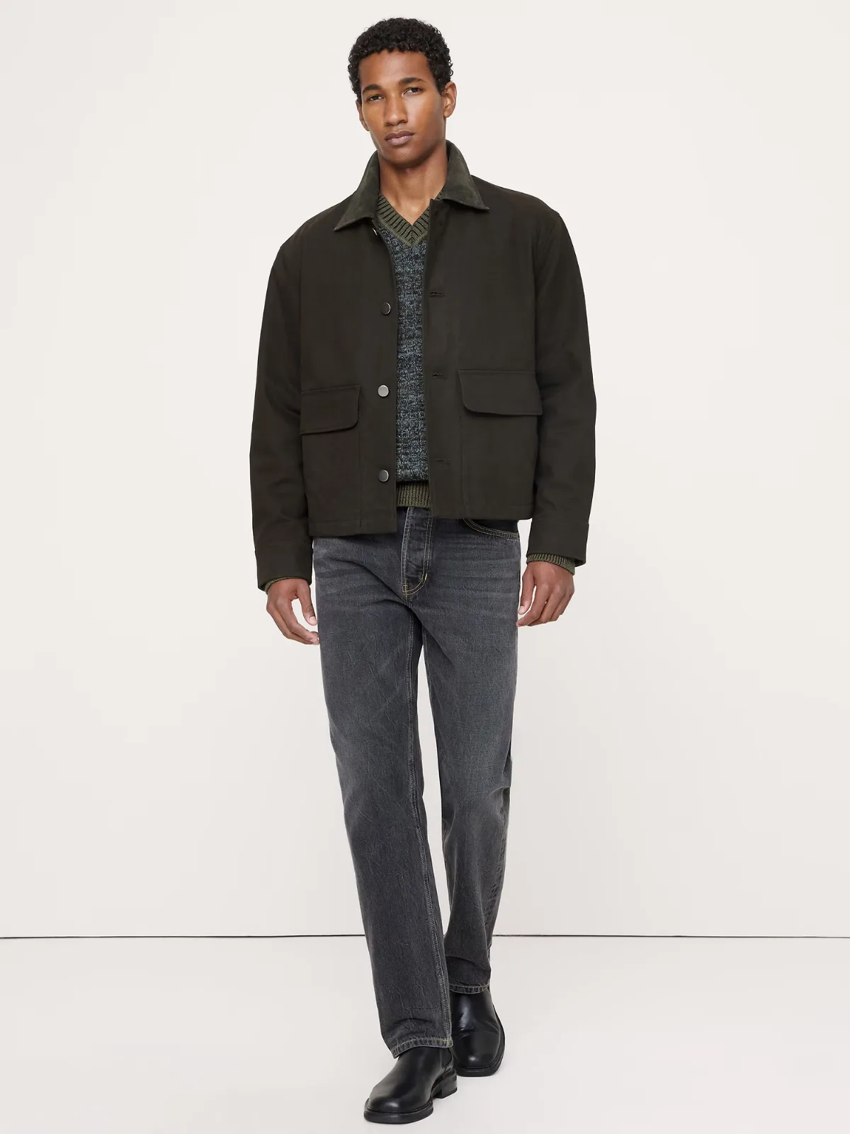 Waxed Cotton Twill Utility Jacket with Suede Collar by Banana Republic