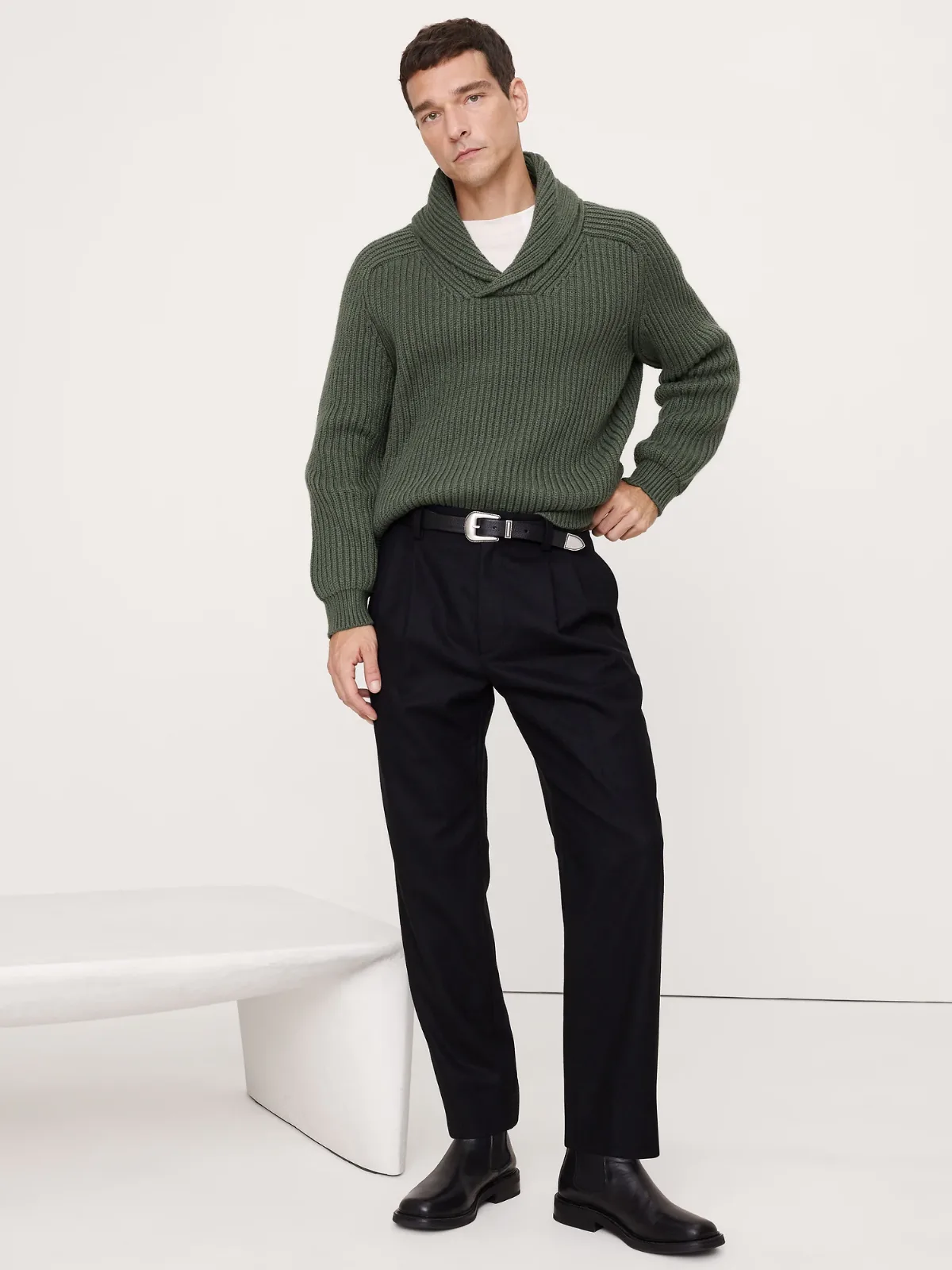 Ribbed Shawl-Collar Sweater by Banana Republic