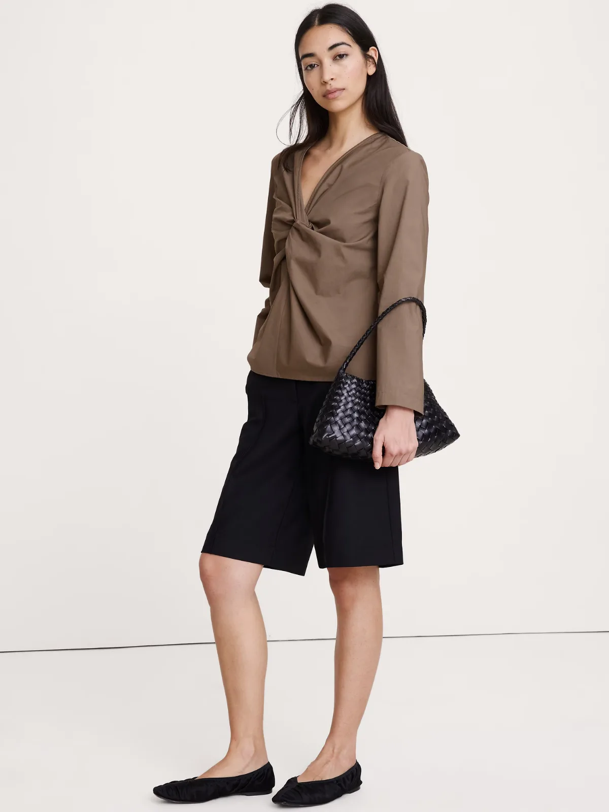 Cotton Poplin Twist-Front Top by Banana Republic