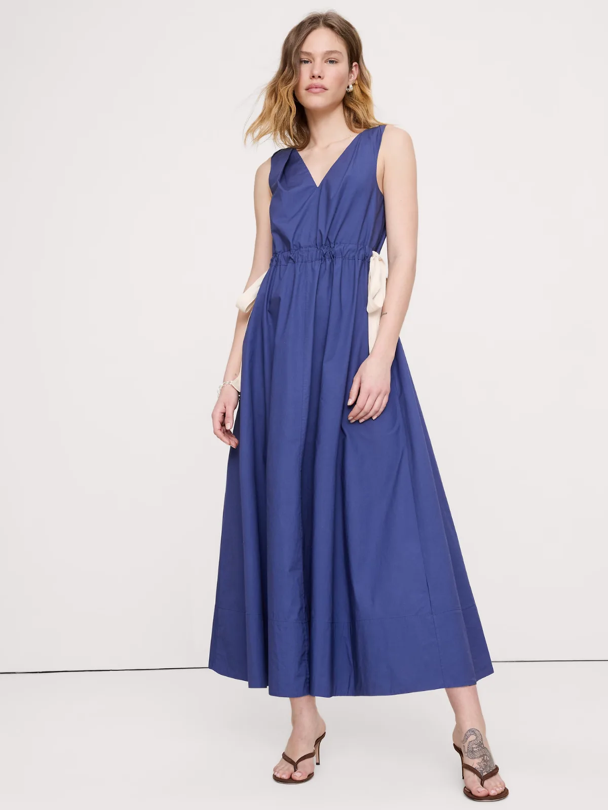 Twisted Shoulder Poplin Maxi Dress by Banana Republic