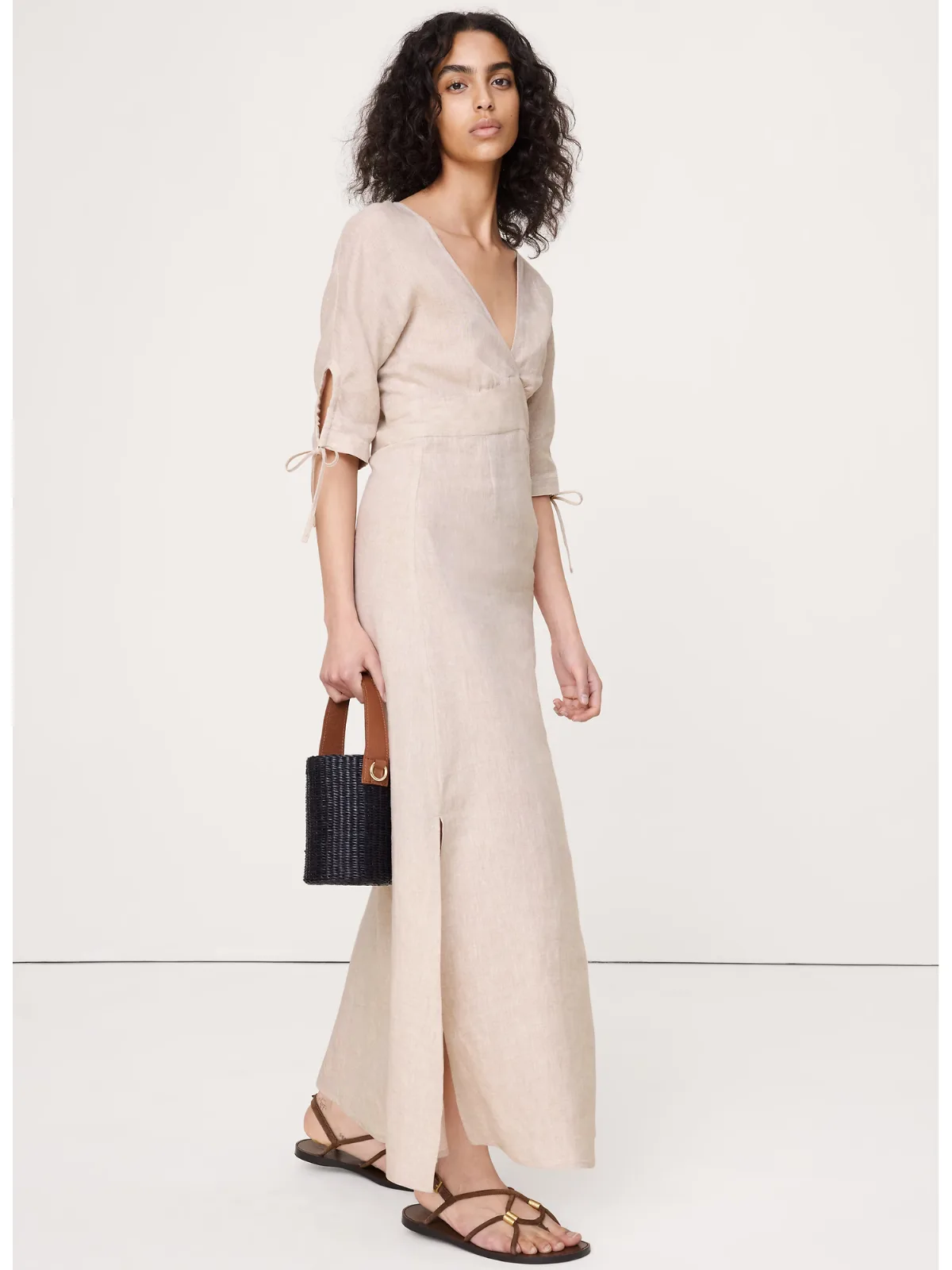 Linen Tie-Sleeve Midi Dress by Banana Republic