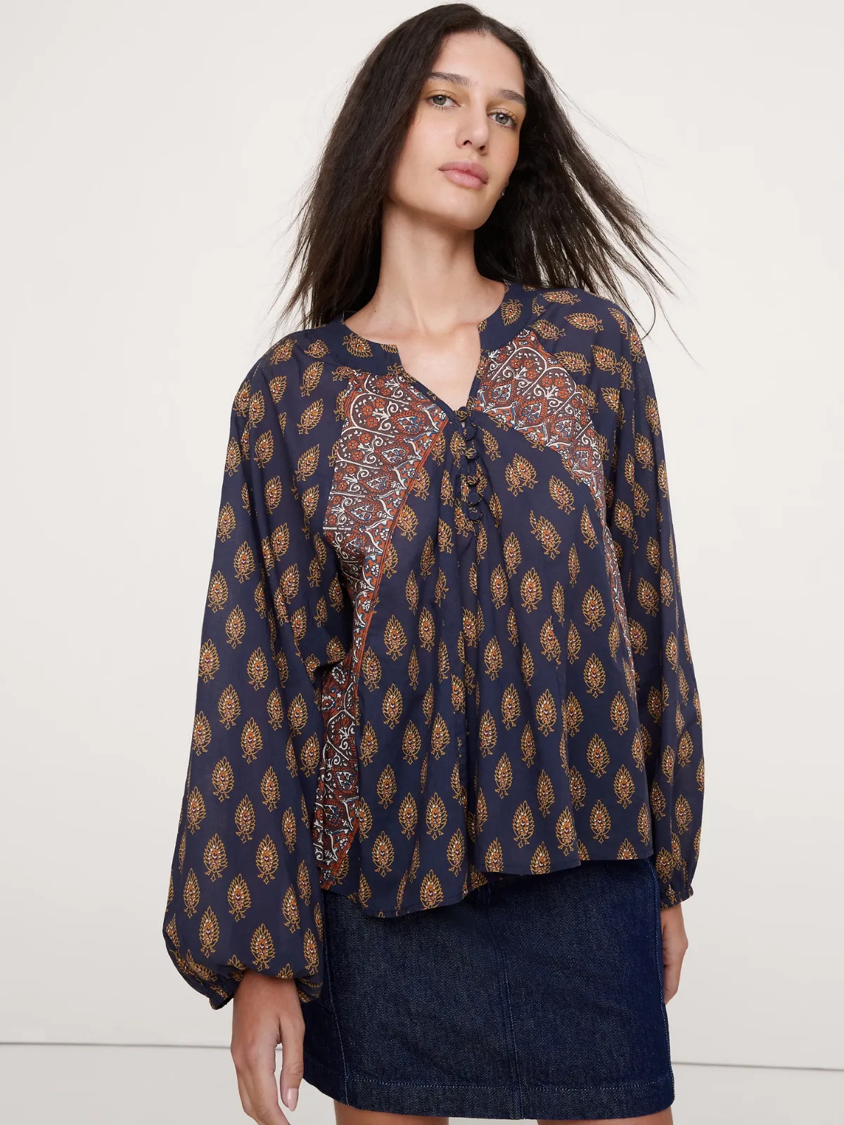 Lightweight Cotton Split-Neck Top by Banana Republic