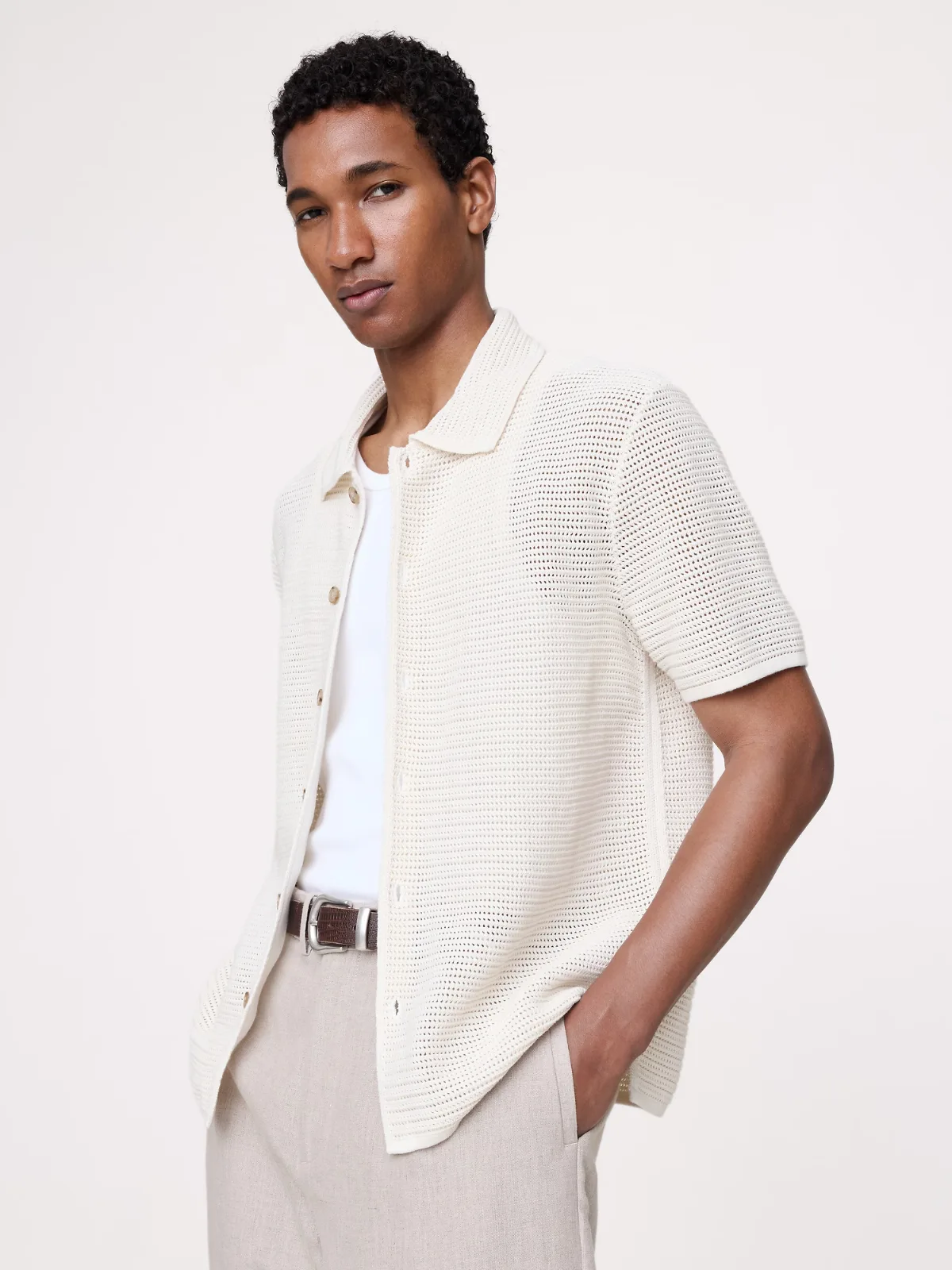 Cotton Mesh Polo Shirt Cardigan by Banana Republic