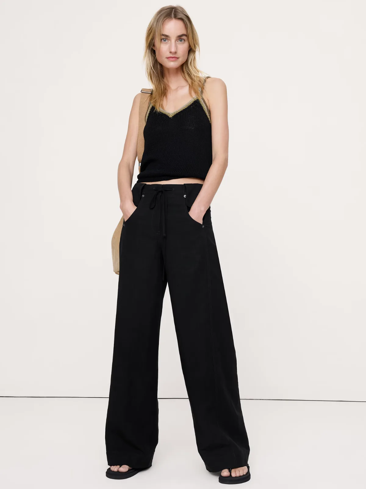 Wide-Leg TENCEL-Linen Pant with Foldover Waistband by Banana Republic