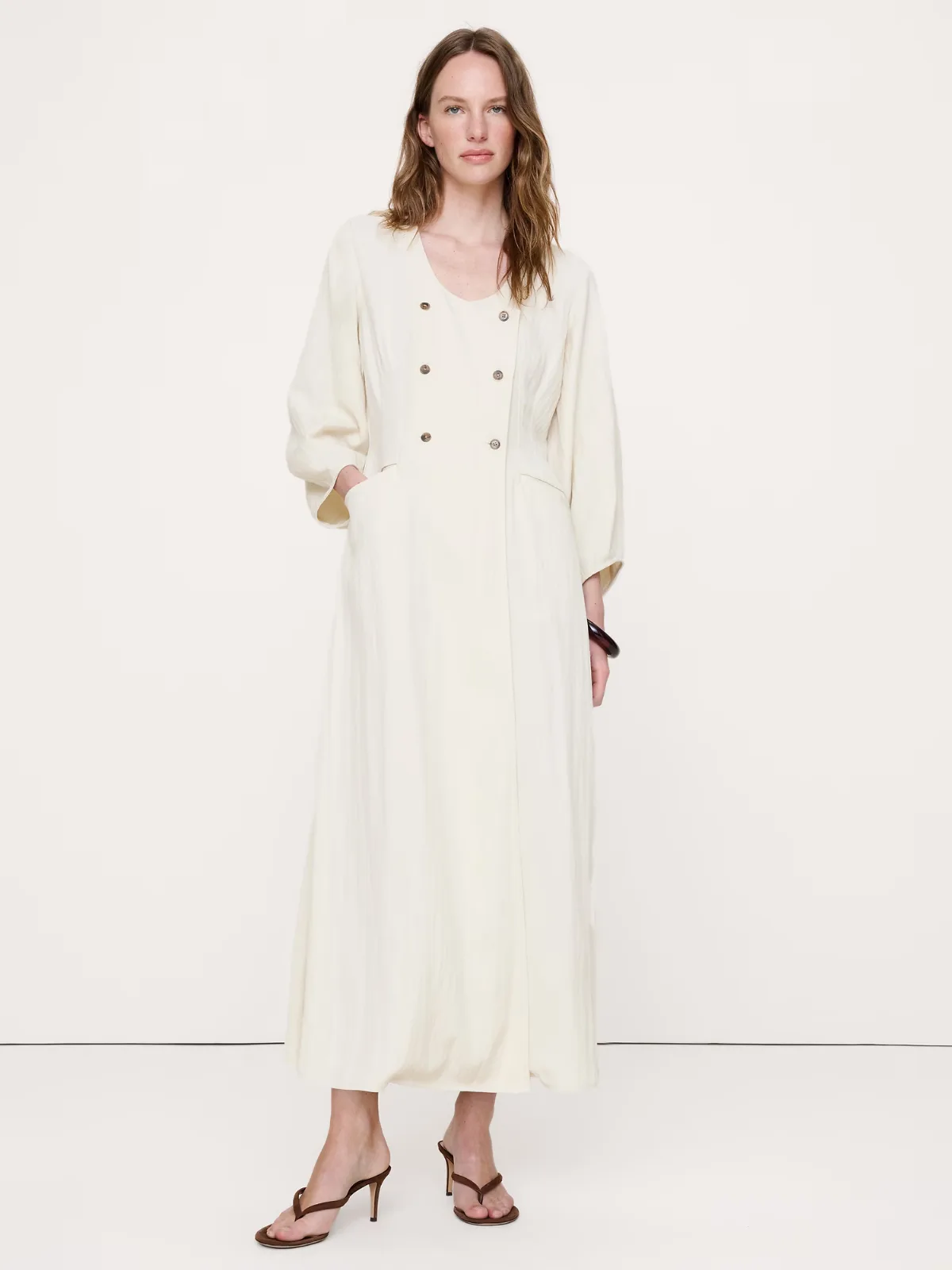 Drapey Twill Buttoned Maxi Dress by Banana Republic