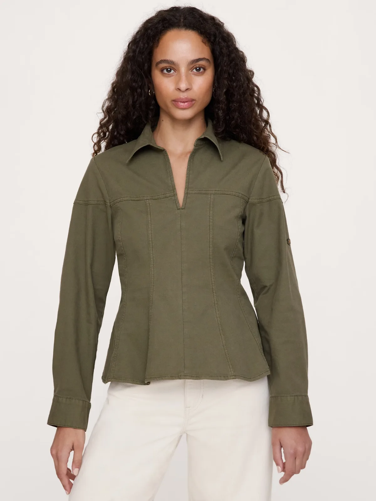 Stretch-Cotton Pleated-Waist Top by Banana Republic