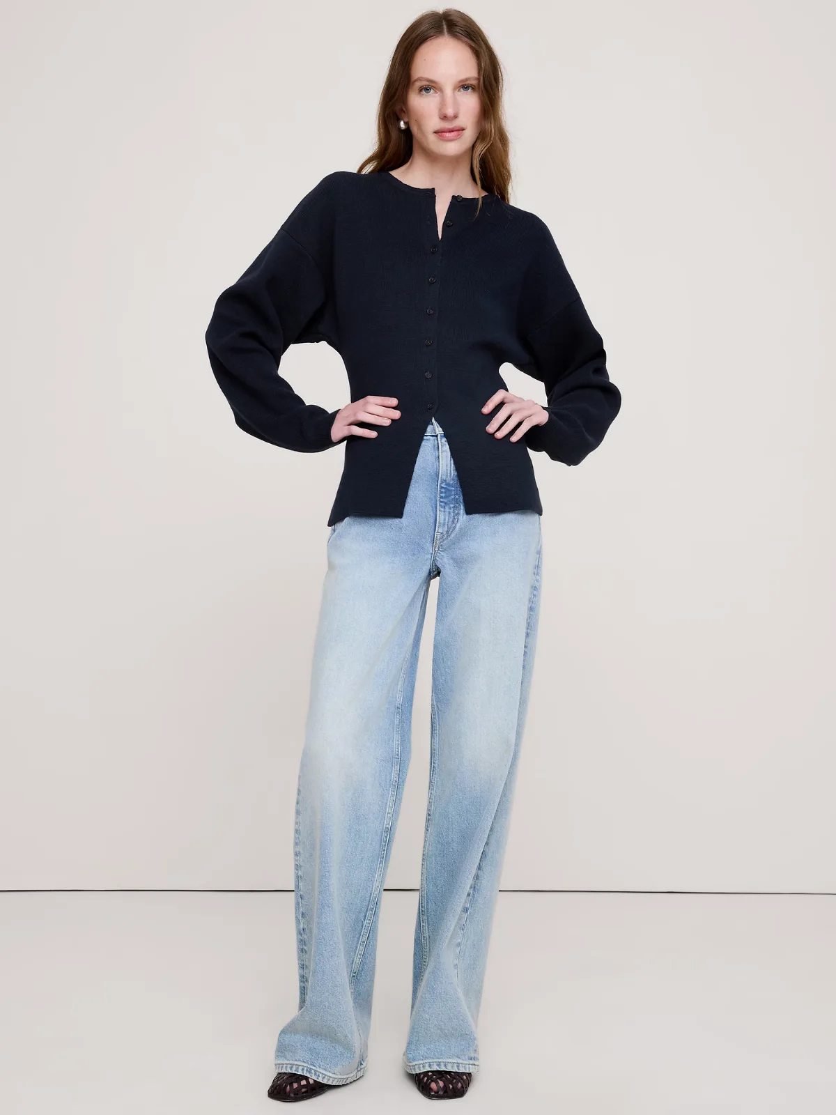 Larkspur Cotton-Silk Cutaway-Hem Cardigan by Banana Republic