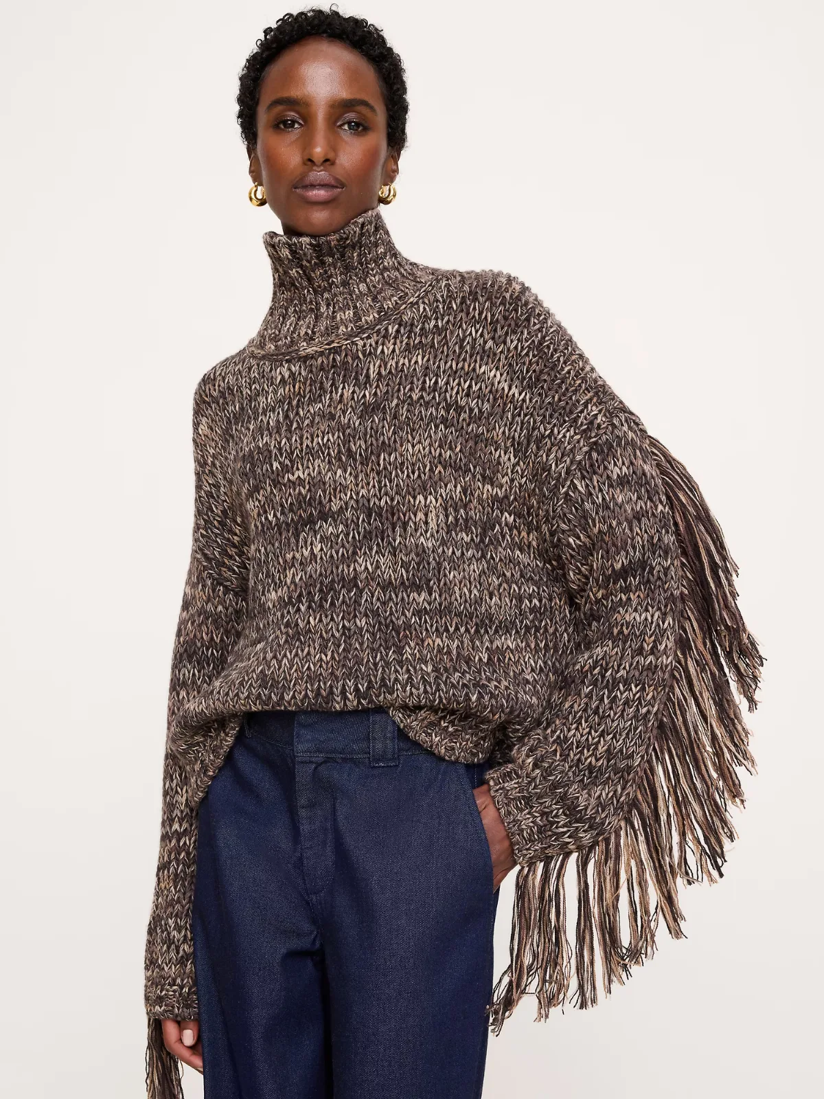 Marled Wool-Cotton Fringe Sweater by Banana Republic