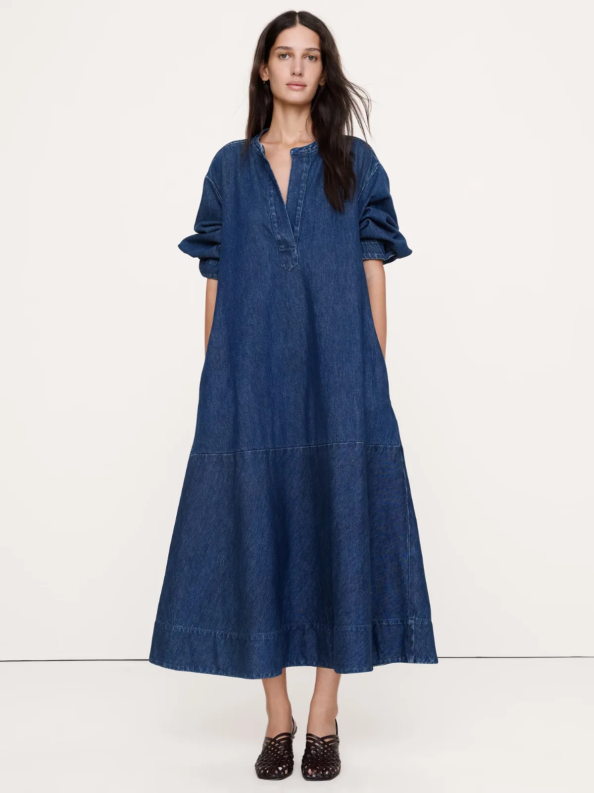 Denim Popover Shirt Dress by Banana Republic