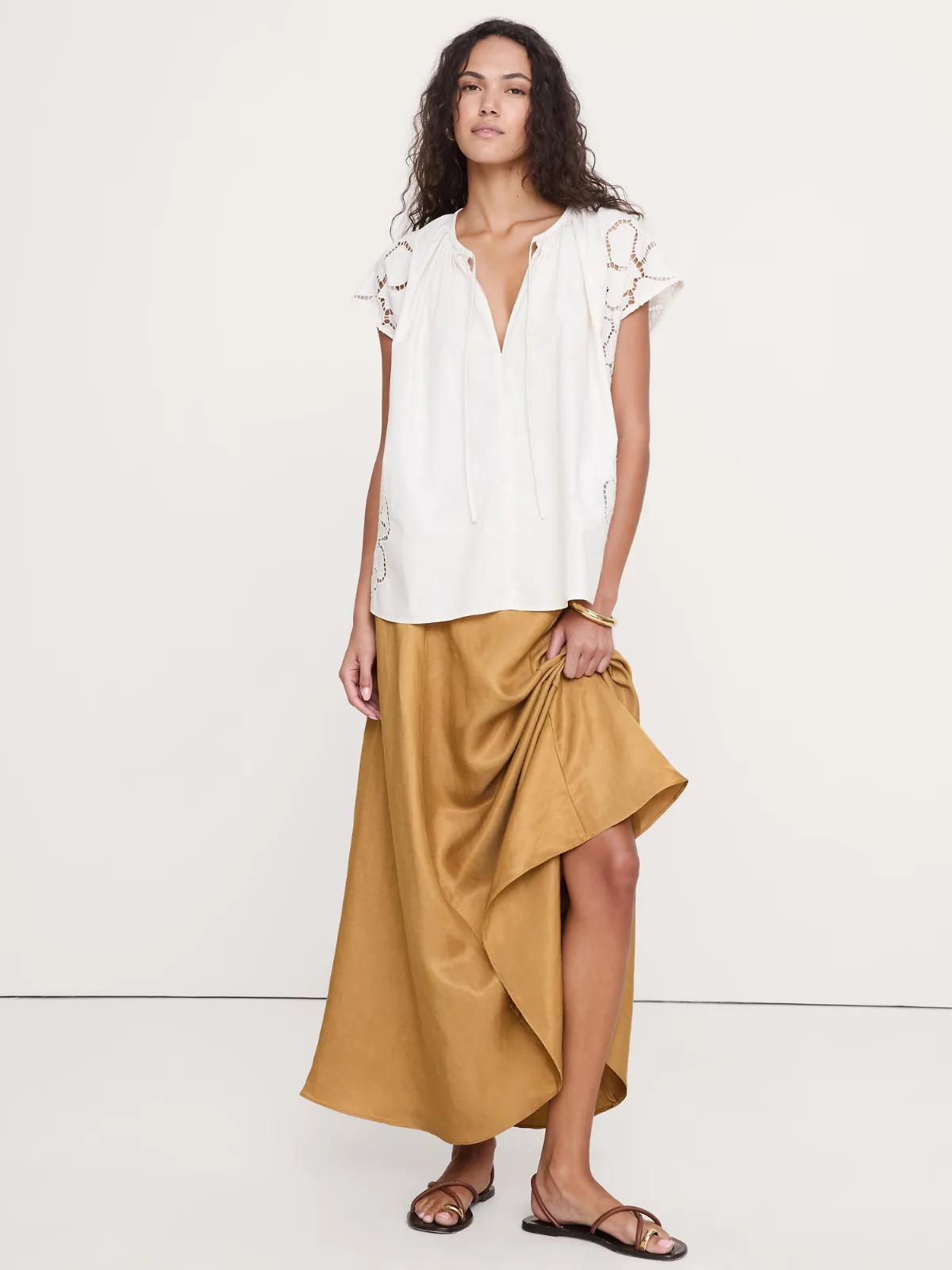 Embroidered Cotton Poplin Split-Neck Tunic by Banana Republic