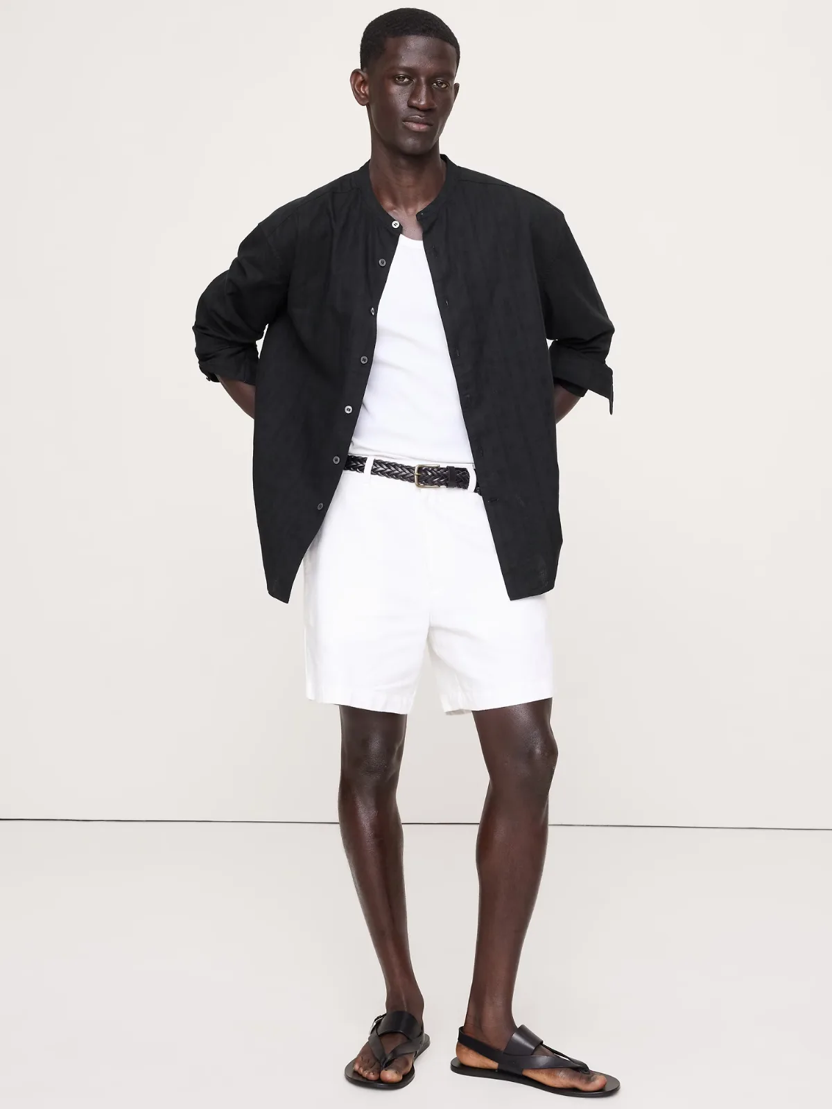 Relaxed-Fit Cotton-Linen Banded-Collar Shirt by Banana Republic