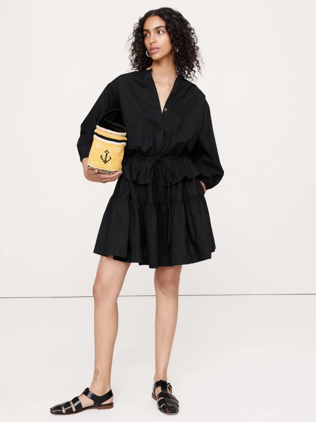 Cotton Poplin Drawstring-Waist Mini Dress by Banana Republic