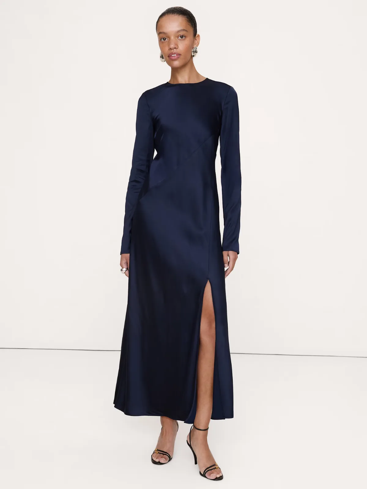 Bias-Cut Stretch-Satin Maxi Dress with Slit by Banana Republic