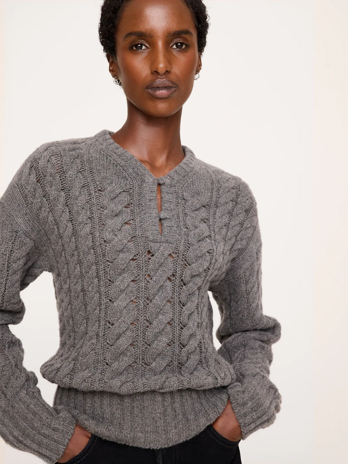 Merino-Yak Buttoned Cable-Knit Sweater by Banana Republic