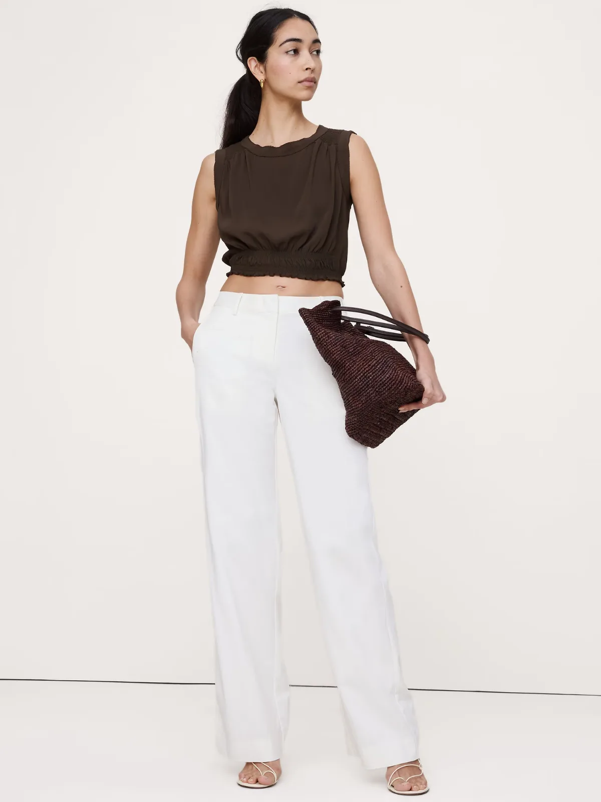 Smocked Georgette Cropped Tank by Banana Republic