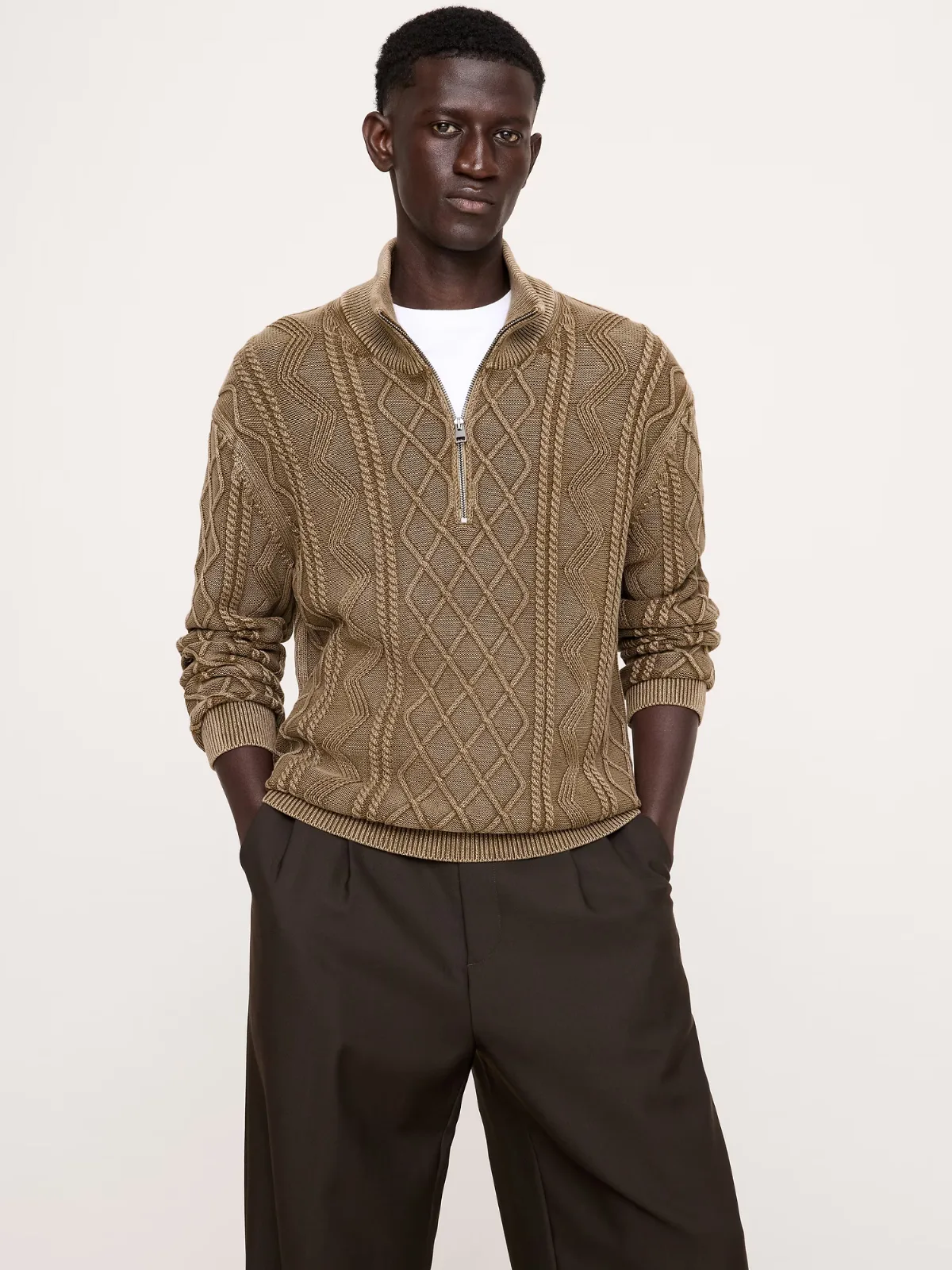 Cotton Cable-Knit Half-Zip Sweater by Banana Republic
