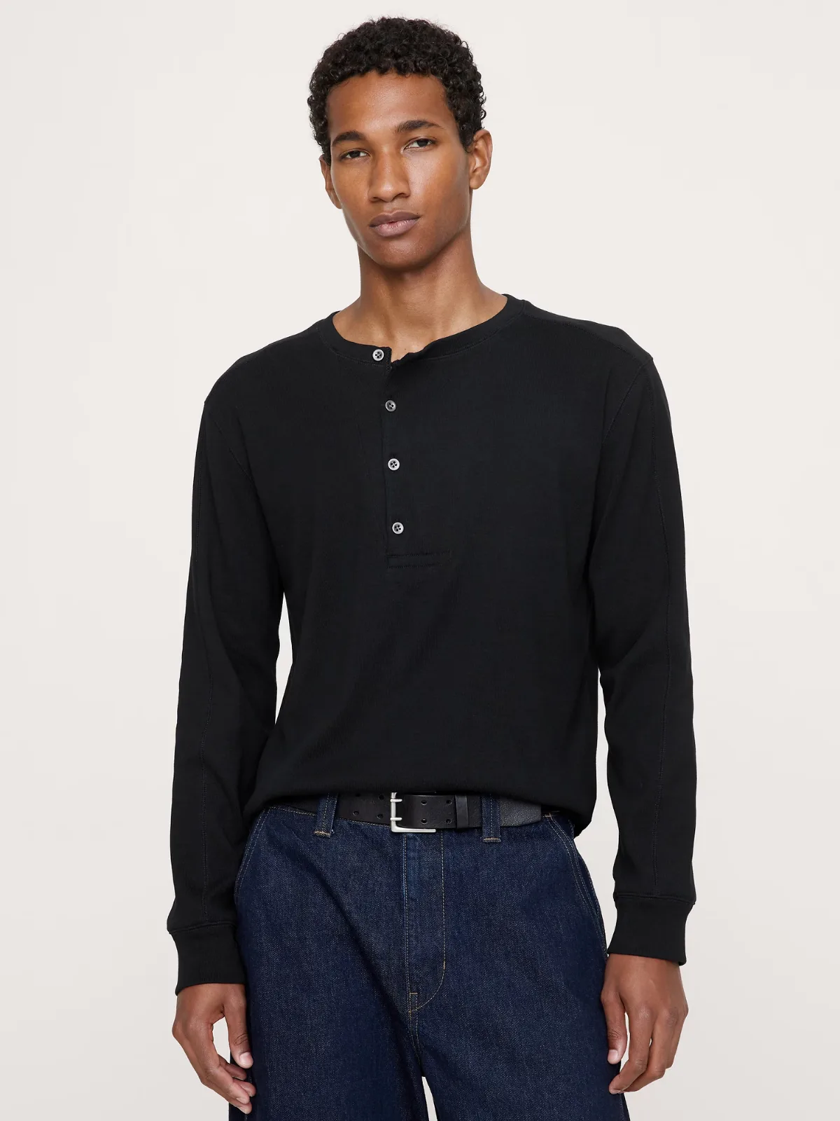 Ribbed Cotton Henley T-Shirt
