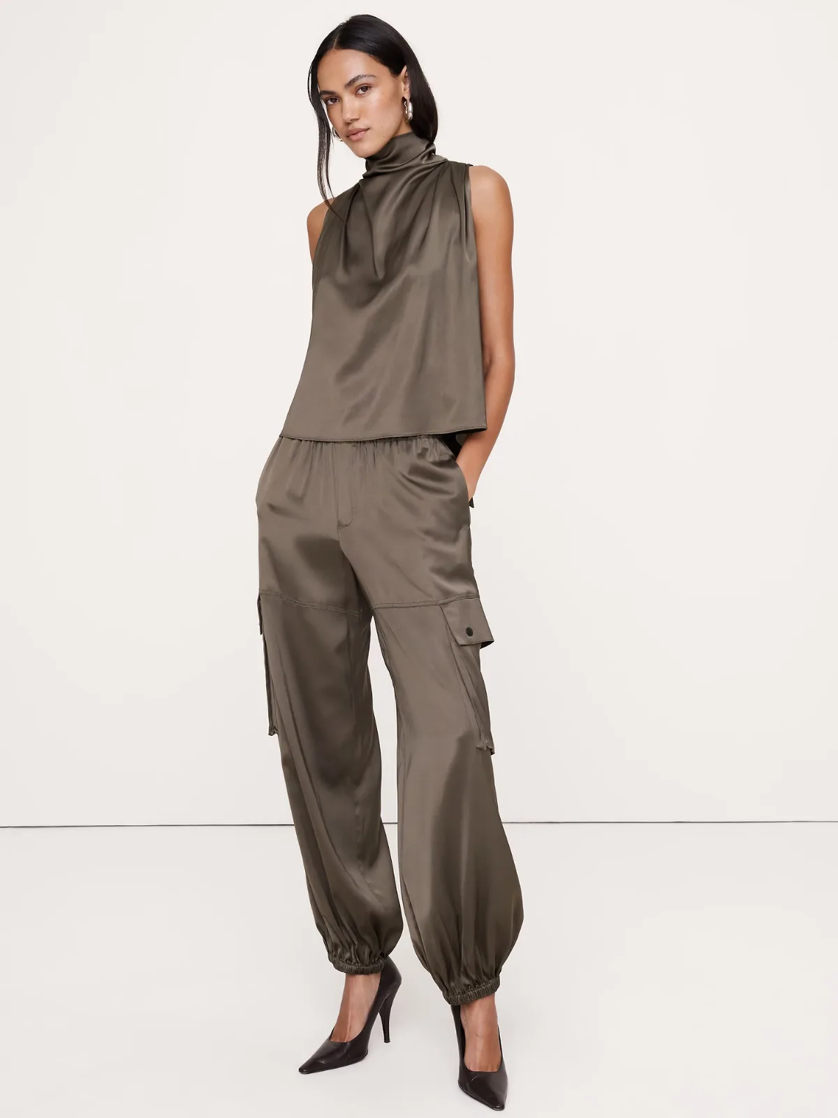 Stretch-Satin Balloon Cargo Pant by Banana Republic