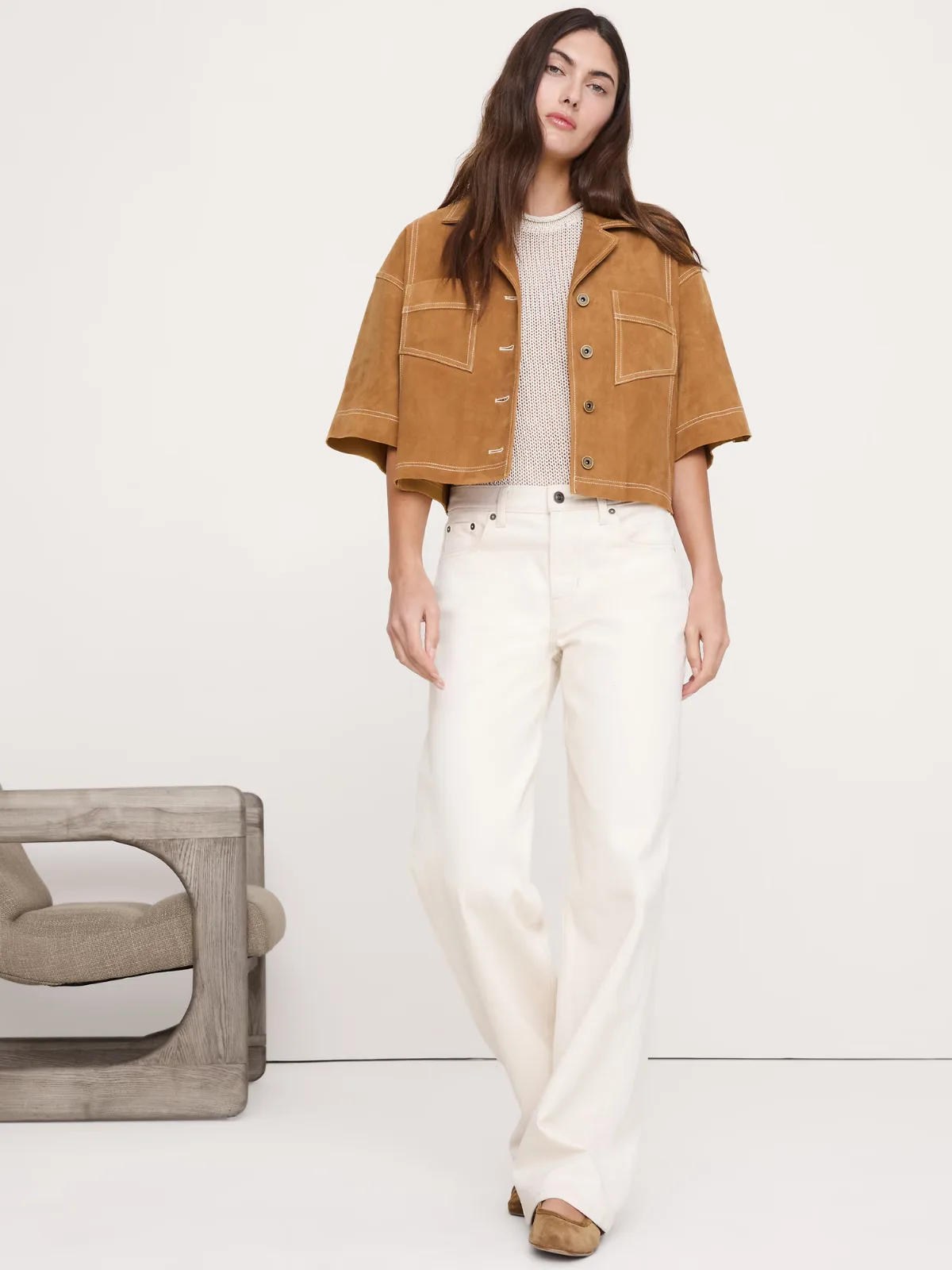 Oversized Short Suede Jacket by Banana Republic