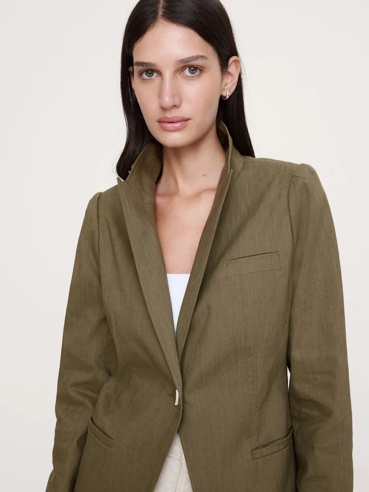 Stretch Linen-Viscose Long Blazer by Banana Republic