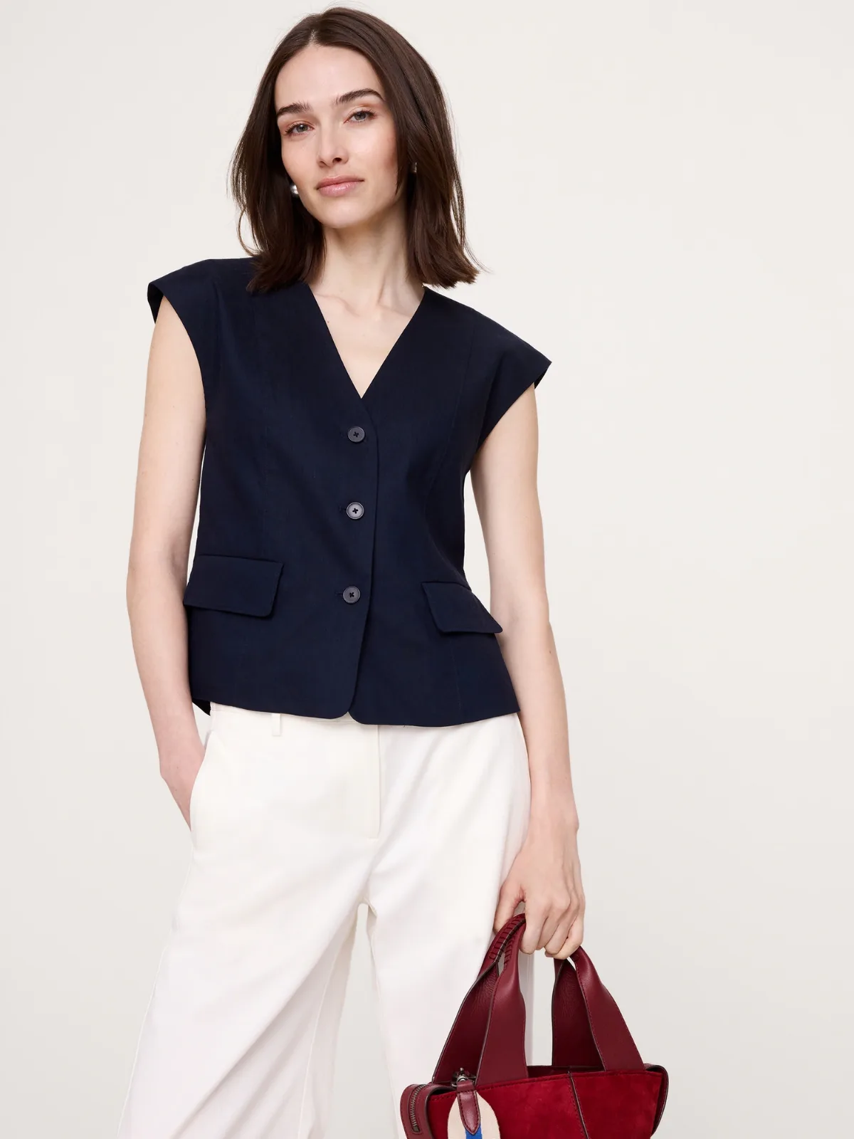 Stretch Linen-Viscose Vest by Banana Republic