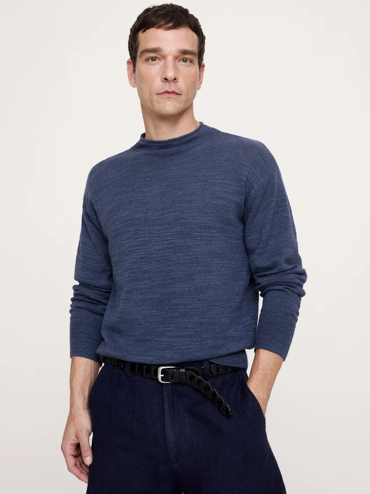 Linen-Cotton Slub Roll-Neck Sweater by Banana Republic