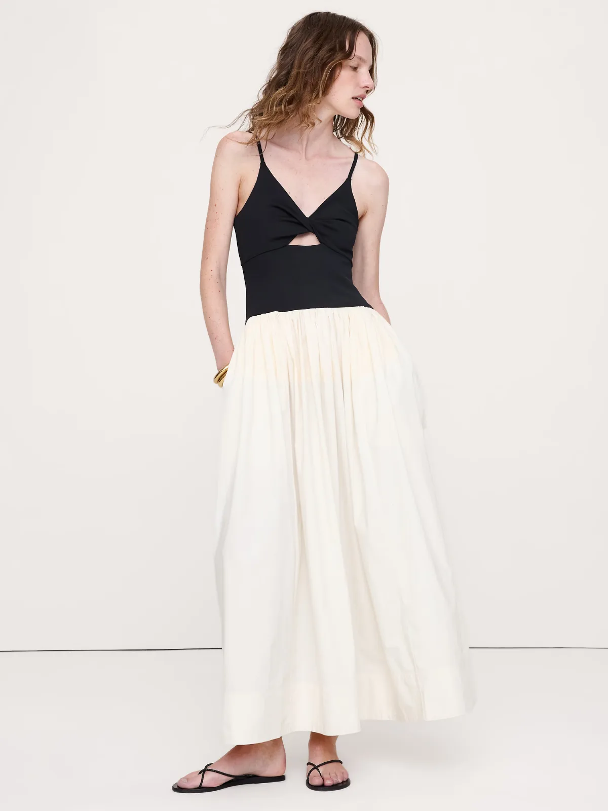 Jersey + Poplin Twist-Front Maxi Dress by Banana Republic