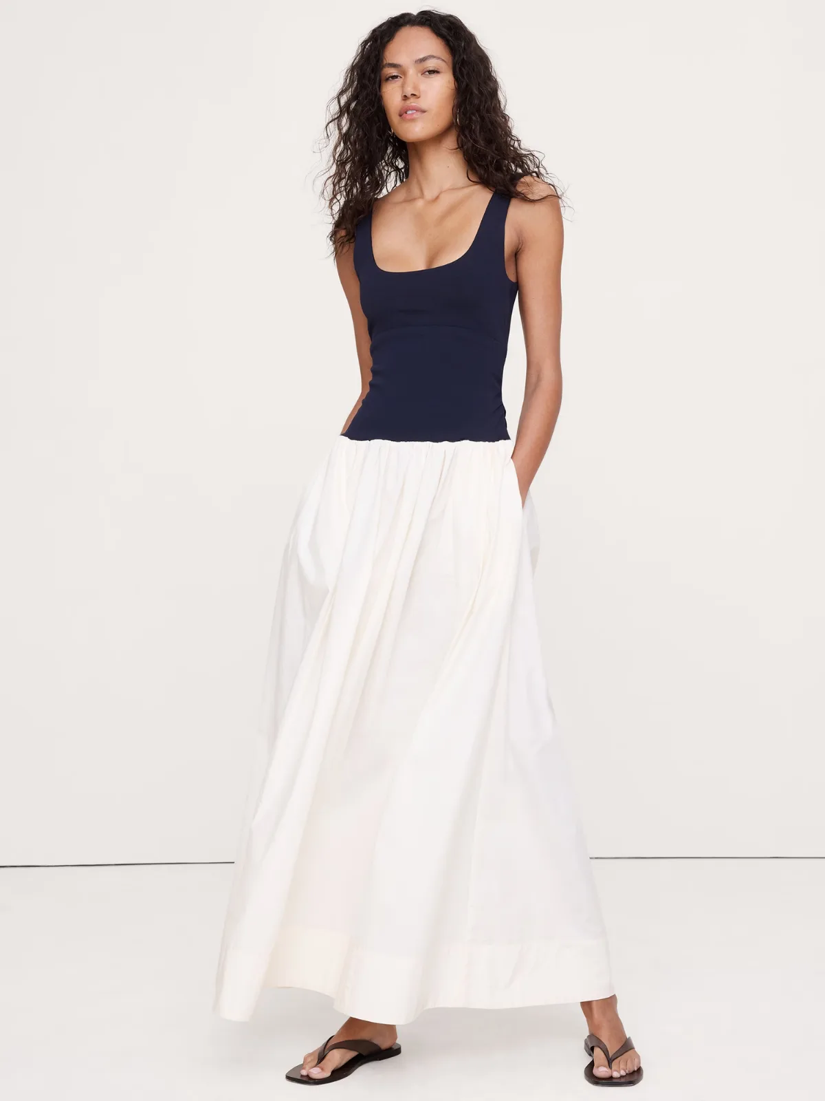 Sculpted-Stretch + Cotton Poplin Maxi Dress by Banana Republic