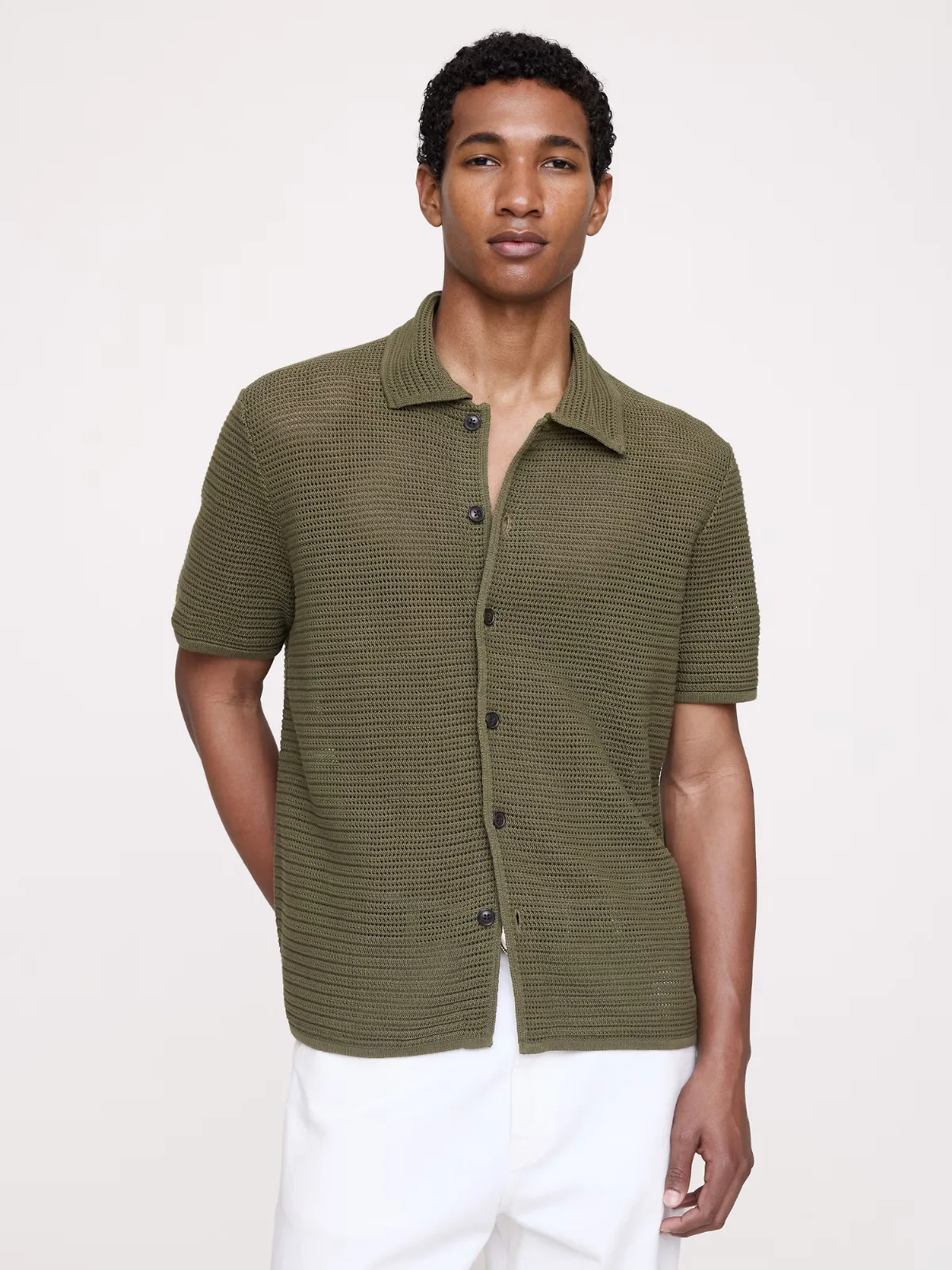 Cotton Mesh Polo Shirt Cardigan by Banana Republic