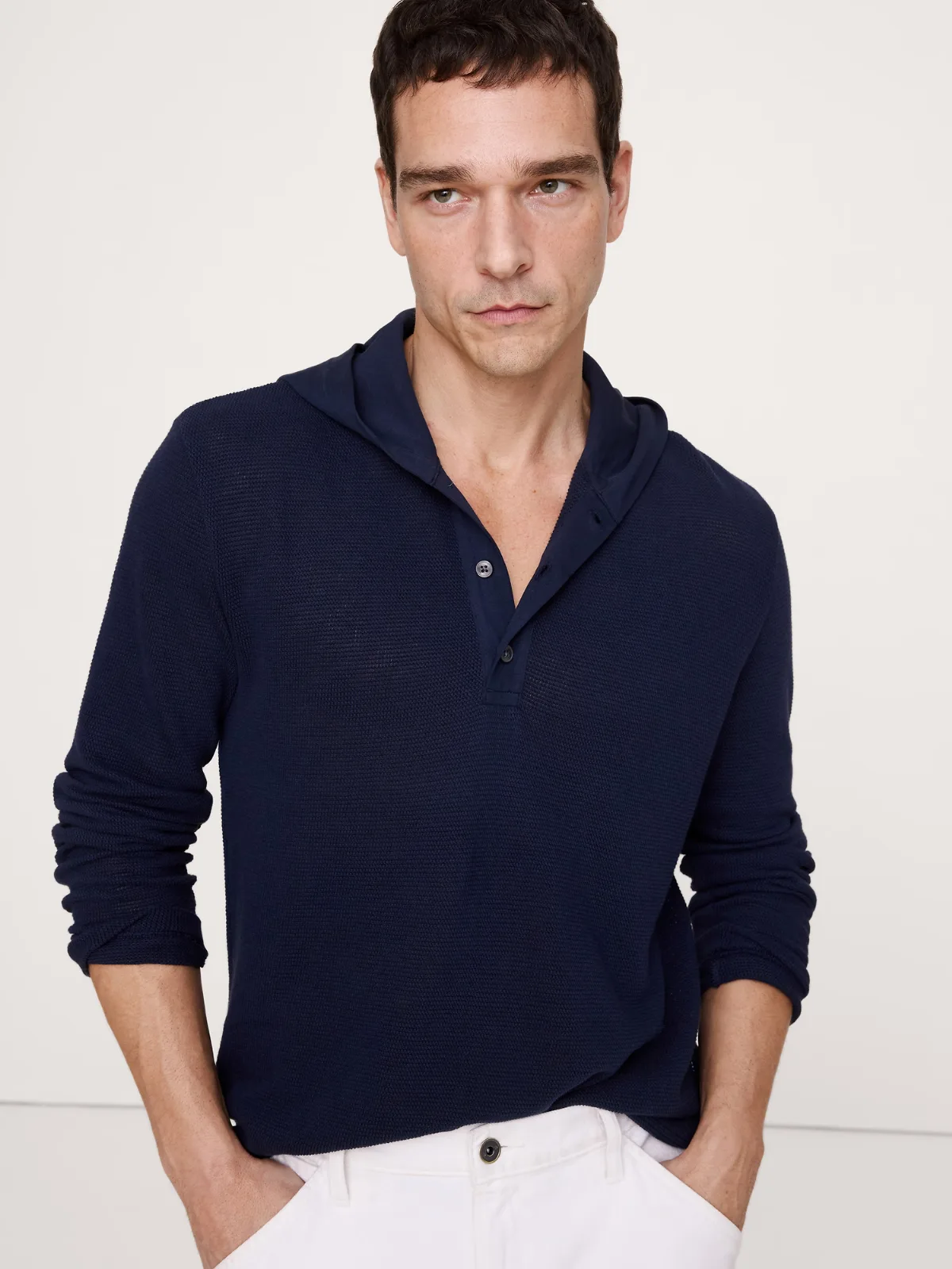 Cotton Henley Hoodie by Banana Republic