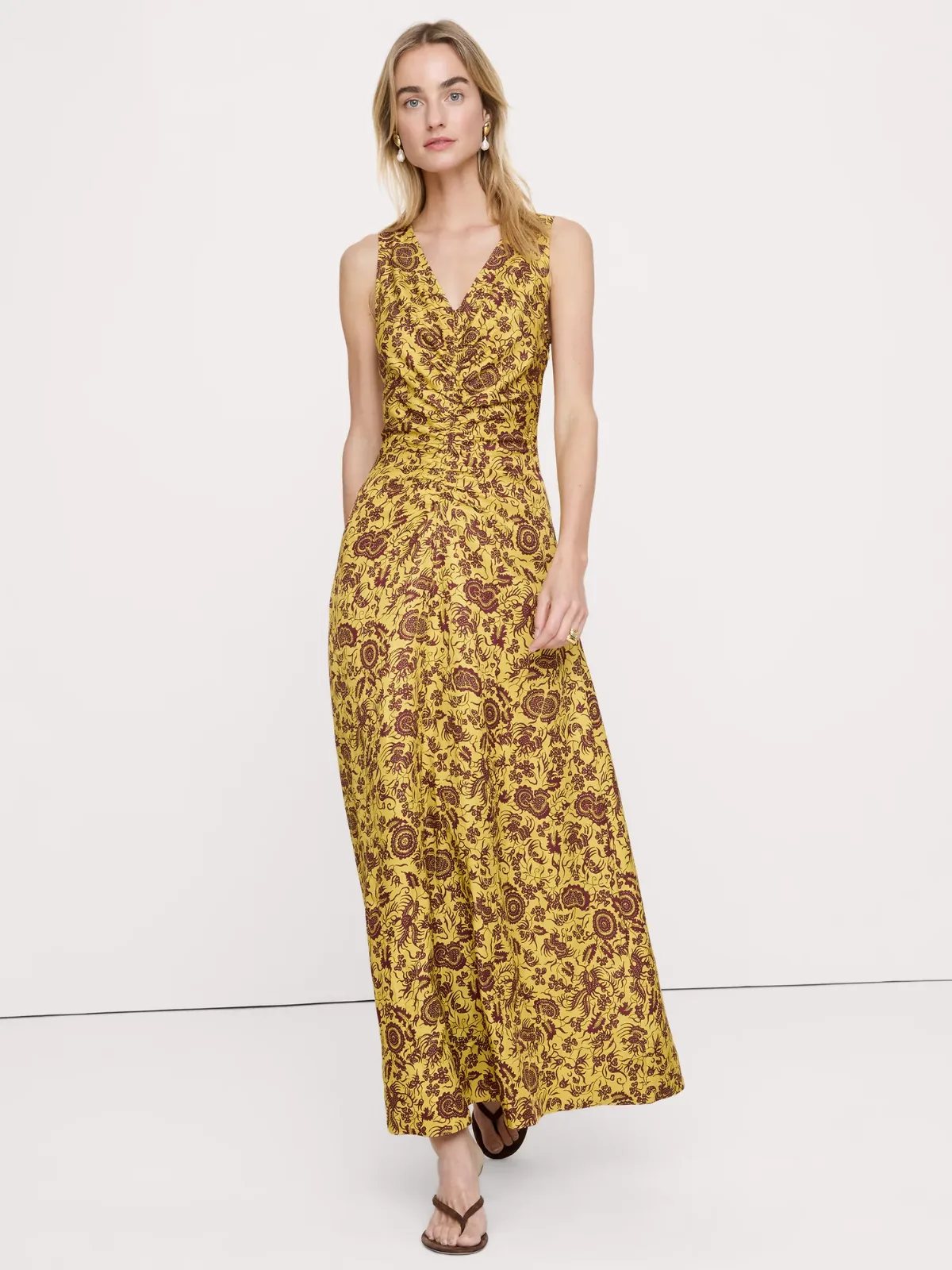 Viscose-Linen V-Neck Maxi Dress by Banana Republic