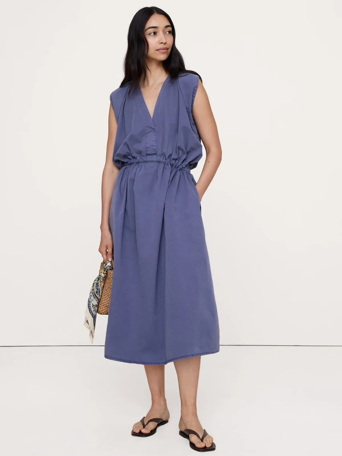 Cotton Twill Cinch-Waist Dress by Banana Republic