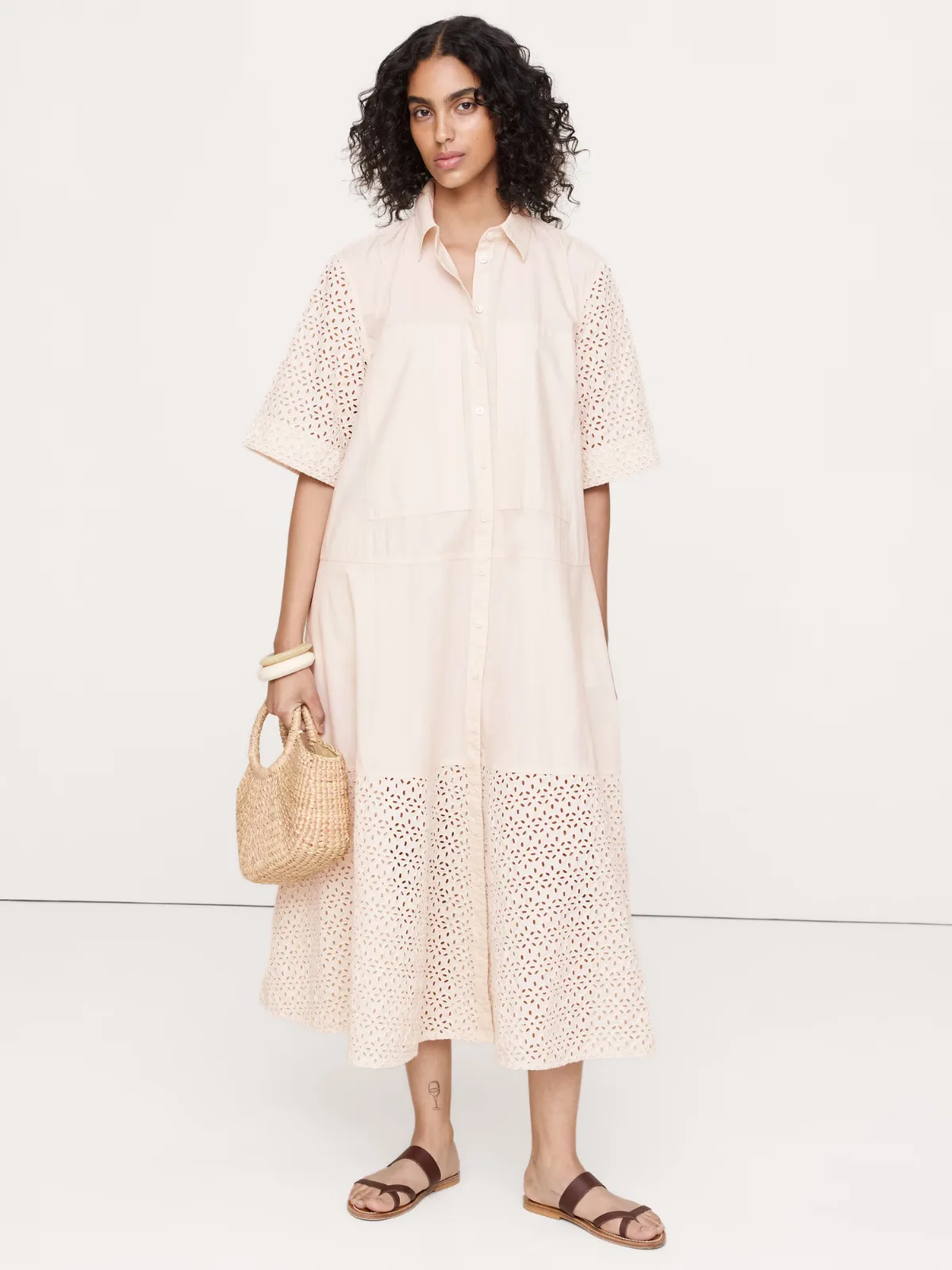 Cotton Poplin Trapeze Maxi Shirt Dress by Banana Republic