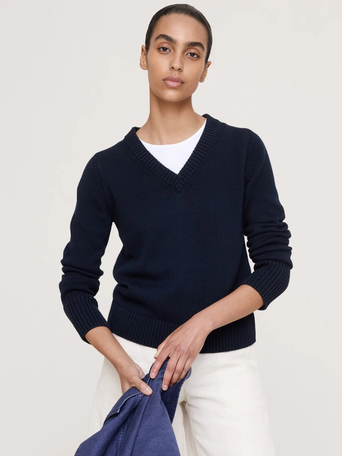 Larkspur Cotton-Silk V-Neck Sweater