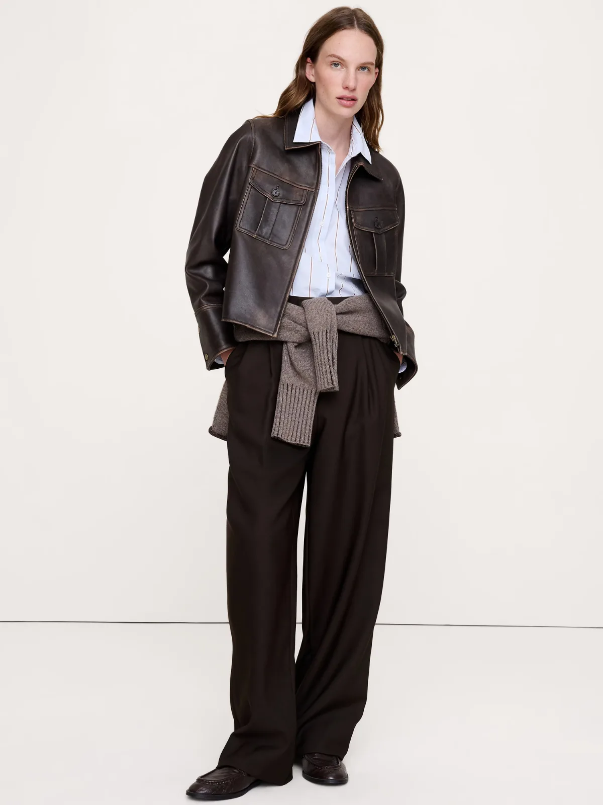 Distressed Leather Jacket by Banana Republic