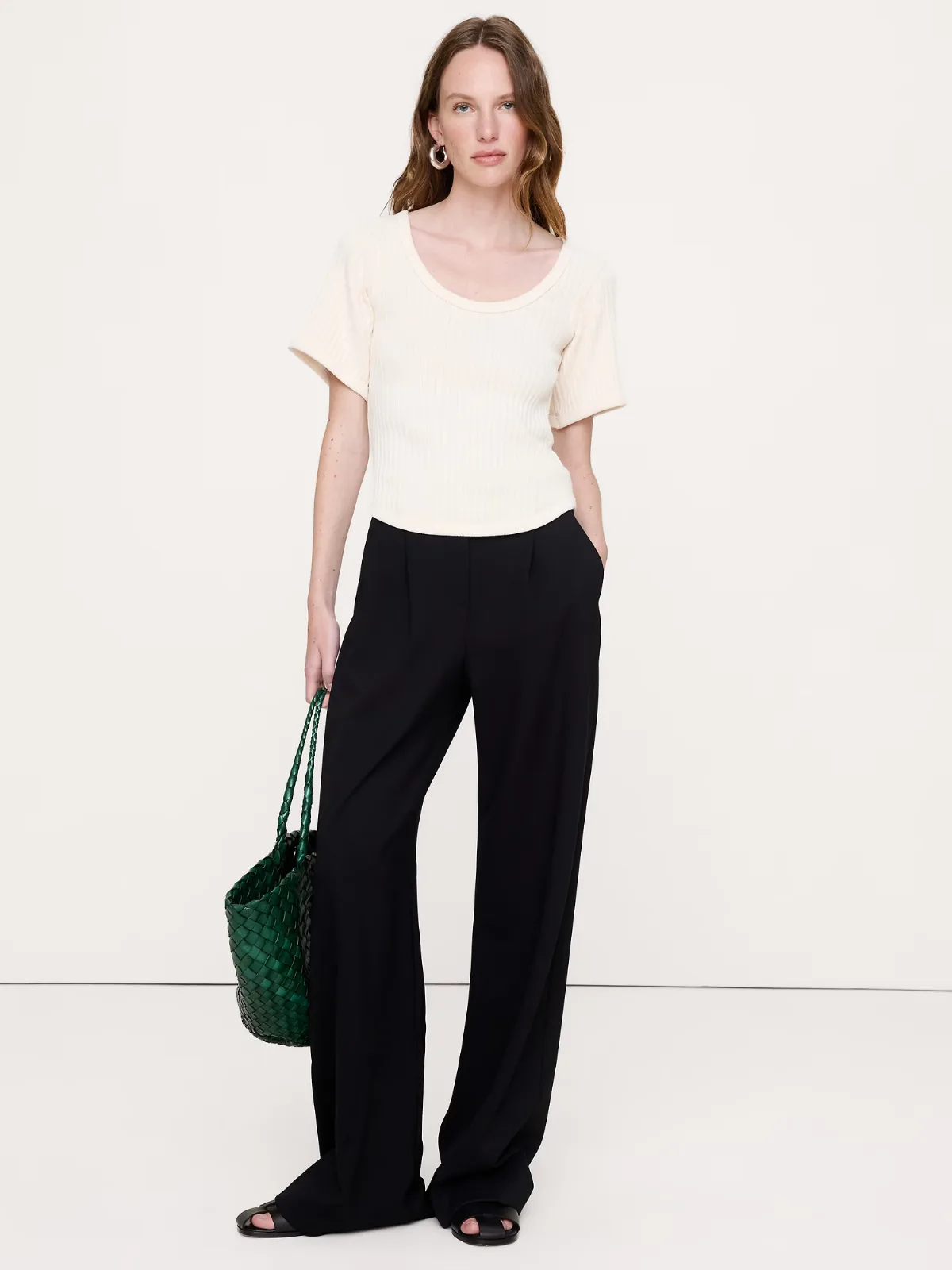 Ribbed Stretch-Cotton Scoop-Neck T-Shirt by Banana Republic