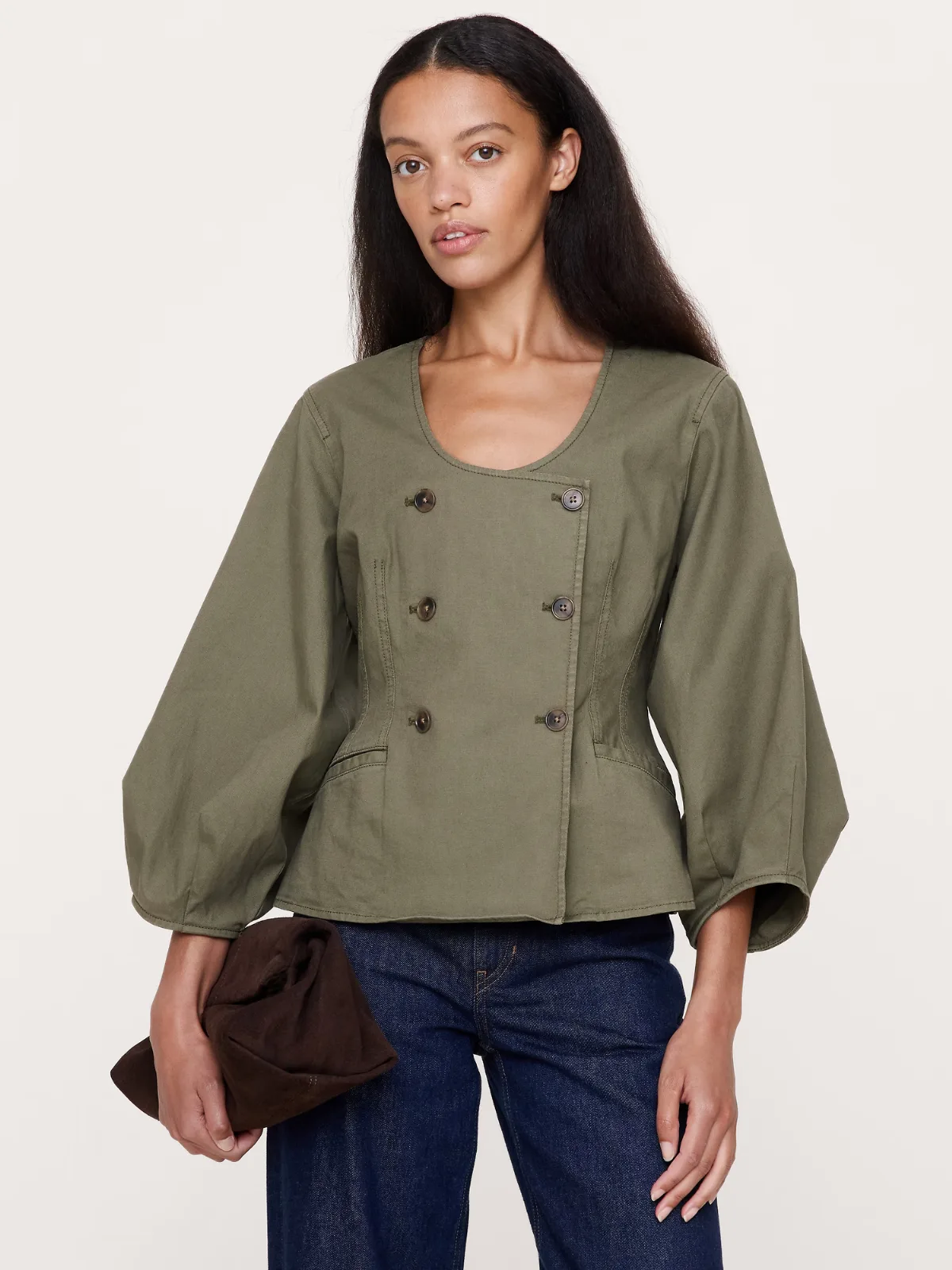 Cotton Canvas Puff-Sleeve Top by Banana Republic