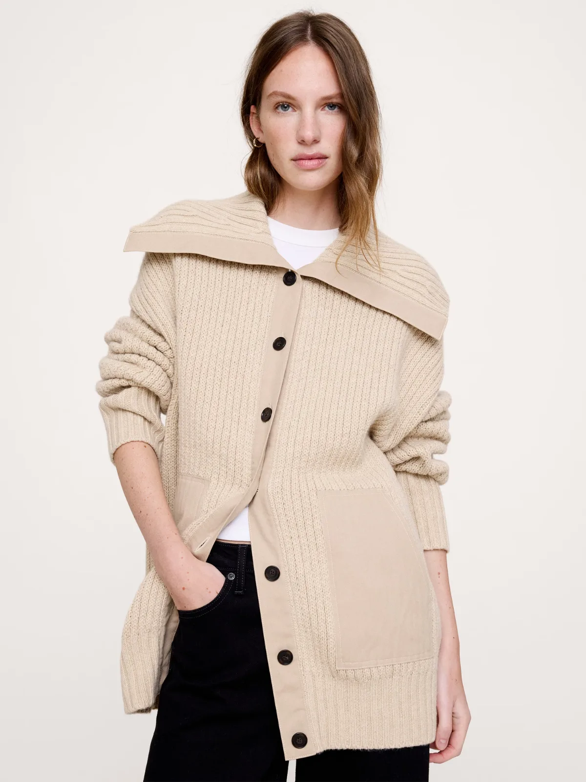 Oversized Merino-Cotton Sailor Cardigan by Banana Republic