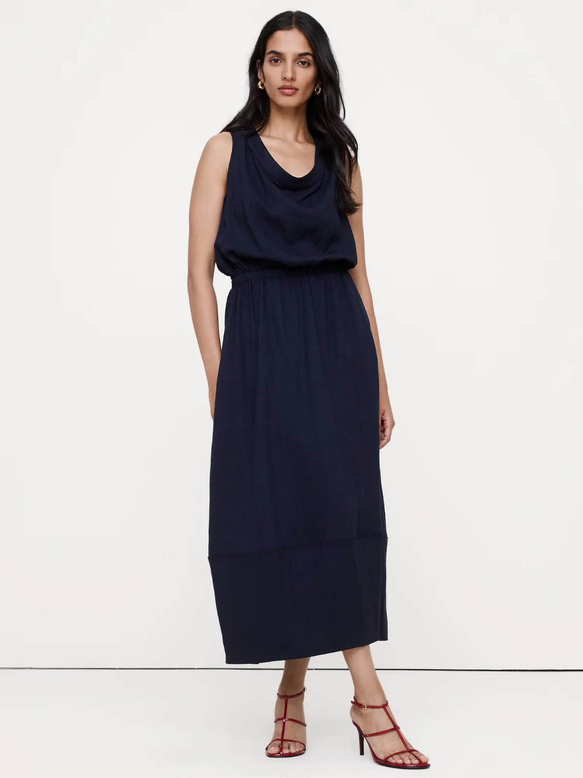 Drapey Twill Cowl-Neck Midi Dress by Banana Republic